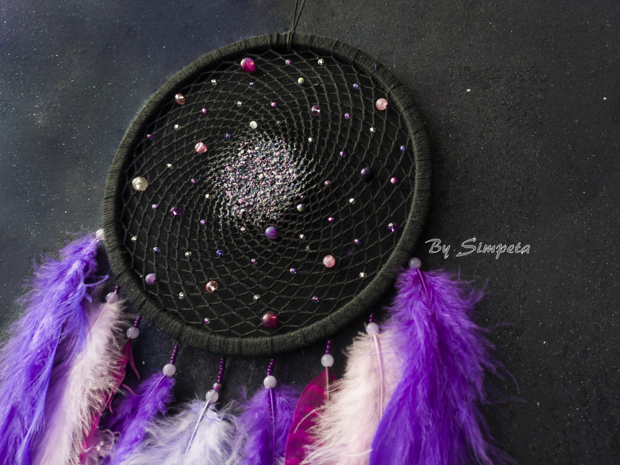 Dreamcatcher Galaxy Adelaide 3.0 - My, Bysimpeta, Dreamcatcher, Space, Needlework without process, With your own hands, Night, Needlework, Stars, , Handmade, Weaving, Galaxy, beauty, Copyright, Hobby, Magic, Glow, Phosphor, Video, Longpost