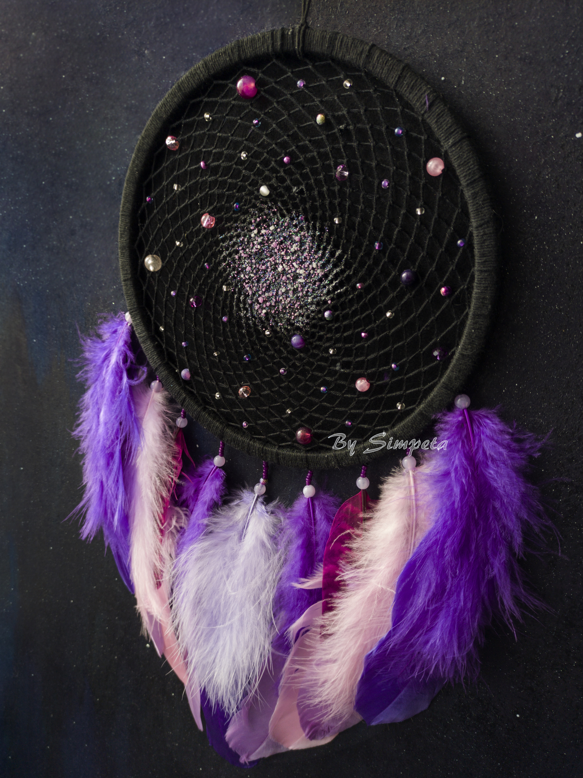 Dreamcatcher Galaxy Adelaide 3.0 - My, Bysimpeta, Dreamcatcher, Space, Needlework without process, With your own hands, Night, Needlework, Stars, , Handmade, Weaving, Galaxy, beauty, Copyright, Hobby, Magic, Glow, Phosphor, Video, Longpost