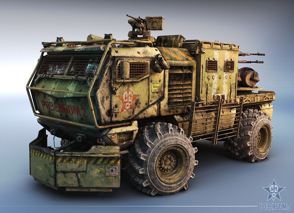 Rosenbom 2 - Post apocalypse, Truck, 3D modeling, Art, Artstation, Modeling, Mrap, Kamaz, , Armored car, Photoshop, Longpost