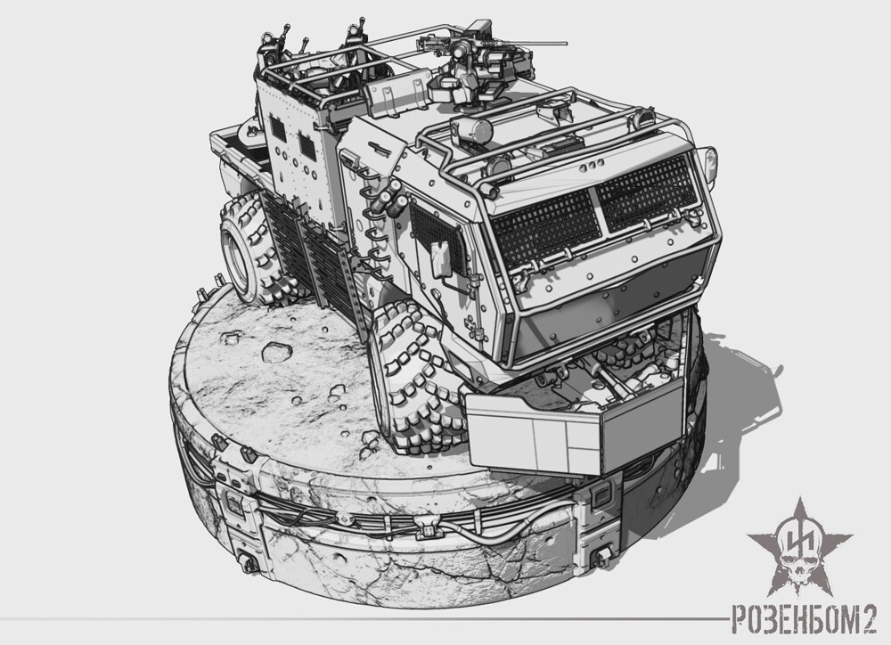 Rosenbom 2 - Post apocalypse, Truck, 3D modeling, Art, Artstation, Modeling, Mrap, Kamaz, , Armored car, Photoshop, Longpost