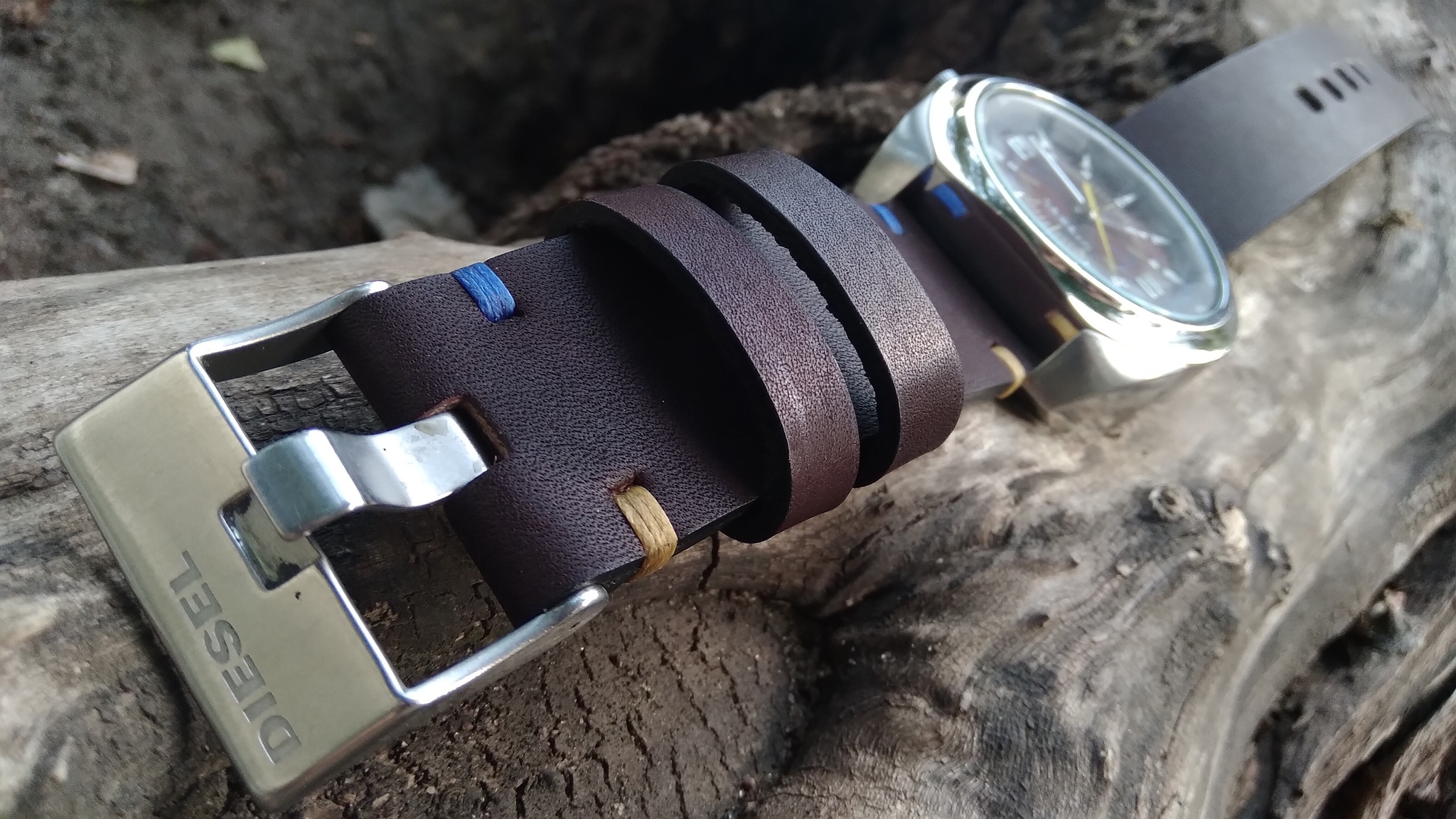 Diesel watch strap with colored tacks - My, Needlework without process, Leather products, Strap, Wrist Watch, Clock, Natural leather, Male style, With your own hands, , Handmade, Hobby, Longpost