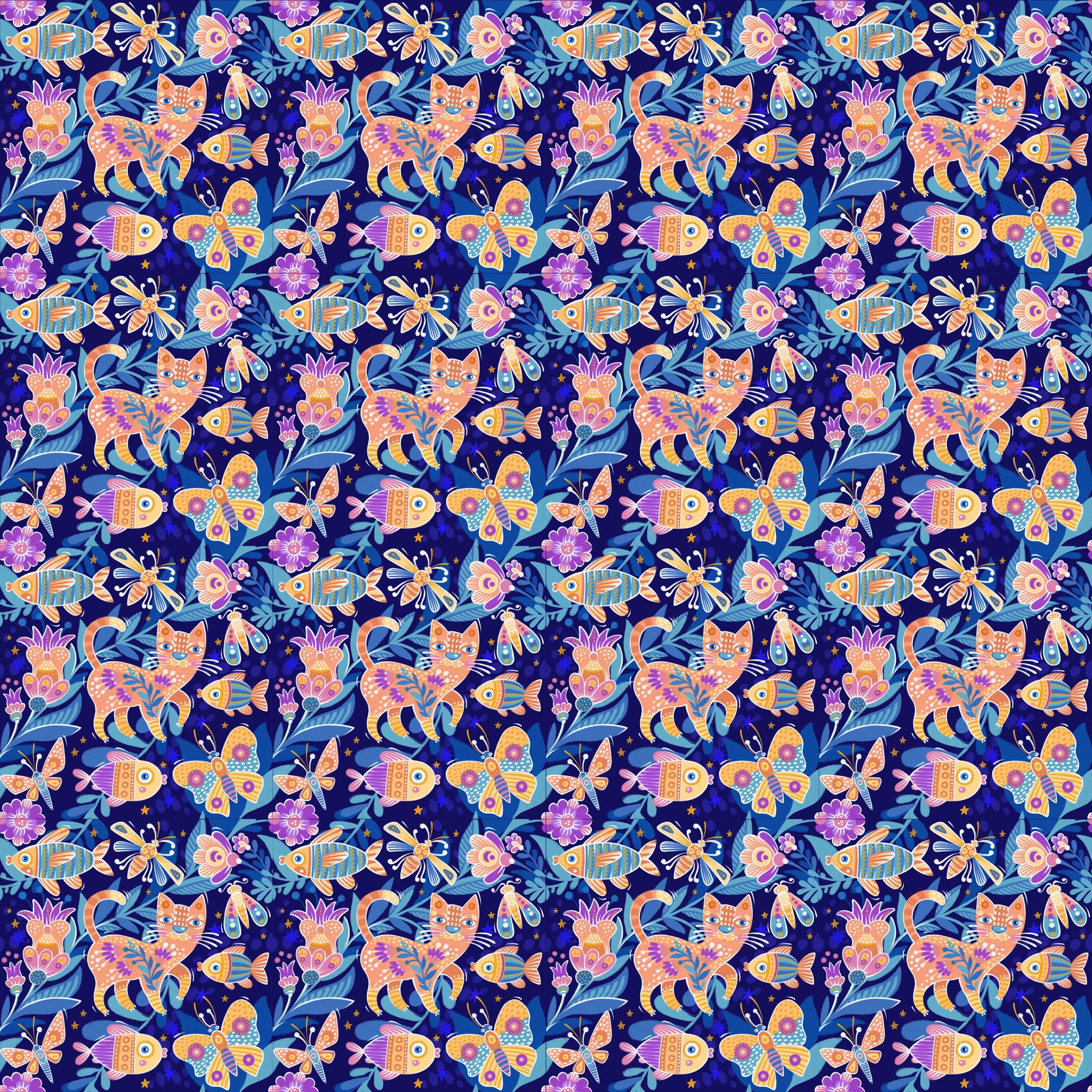 Seamless pattern with cat - My, Patterns, Drawing, Digital drawing, Art, Creation, cat, Drawing process, Video, Longpost