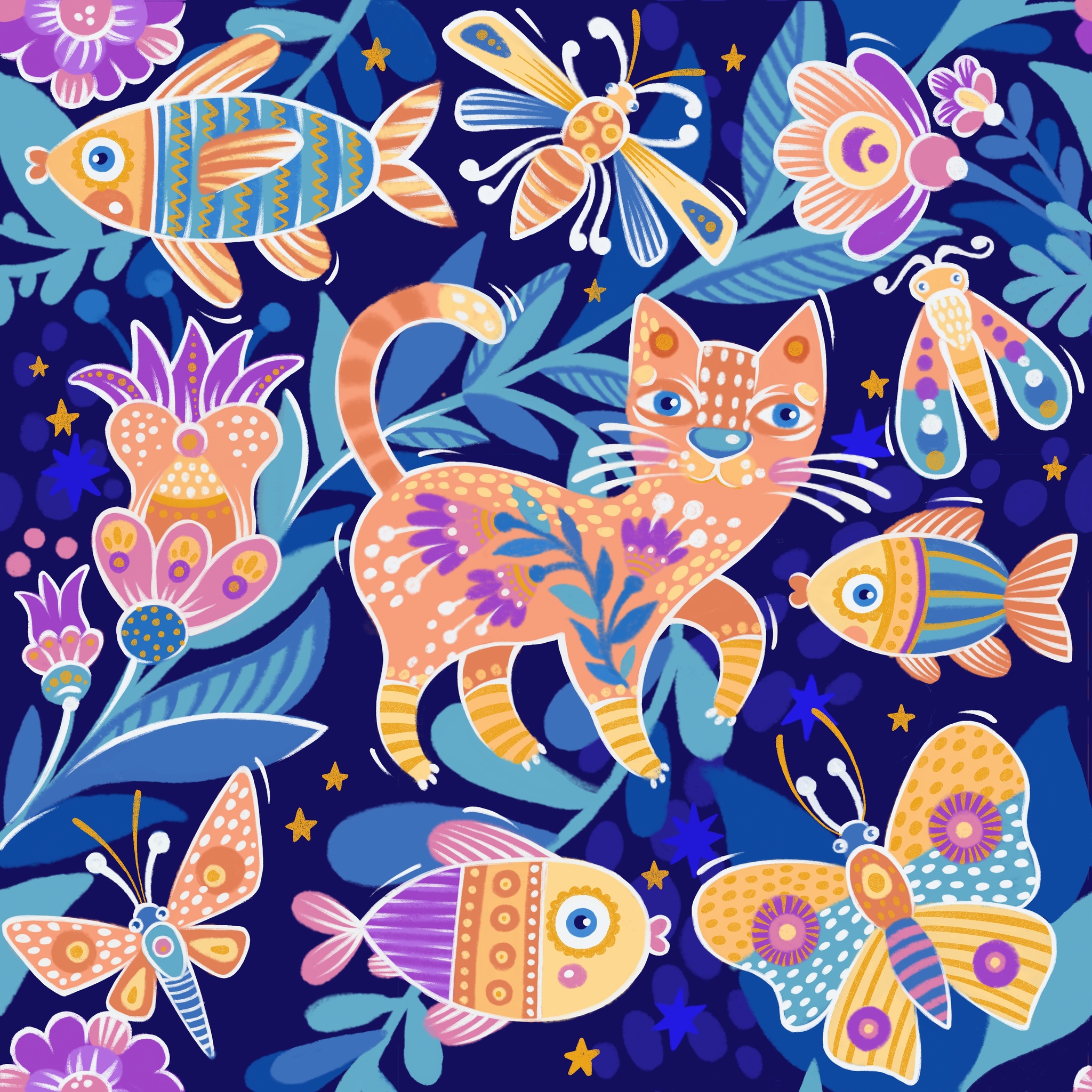 Seamless pattern with cat - My, Patterns, Drawing, Digital drawing, Art, Creation, cat, Drawing process, Video, Longpost