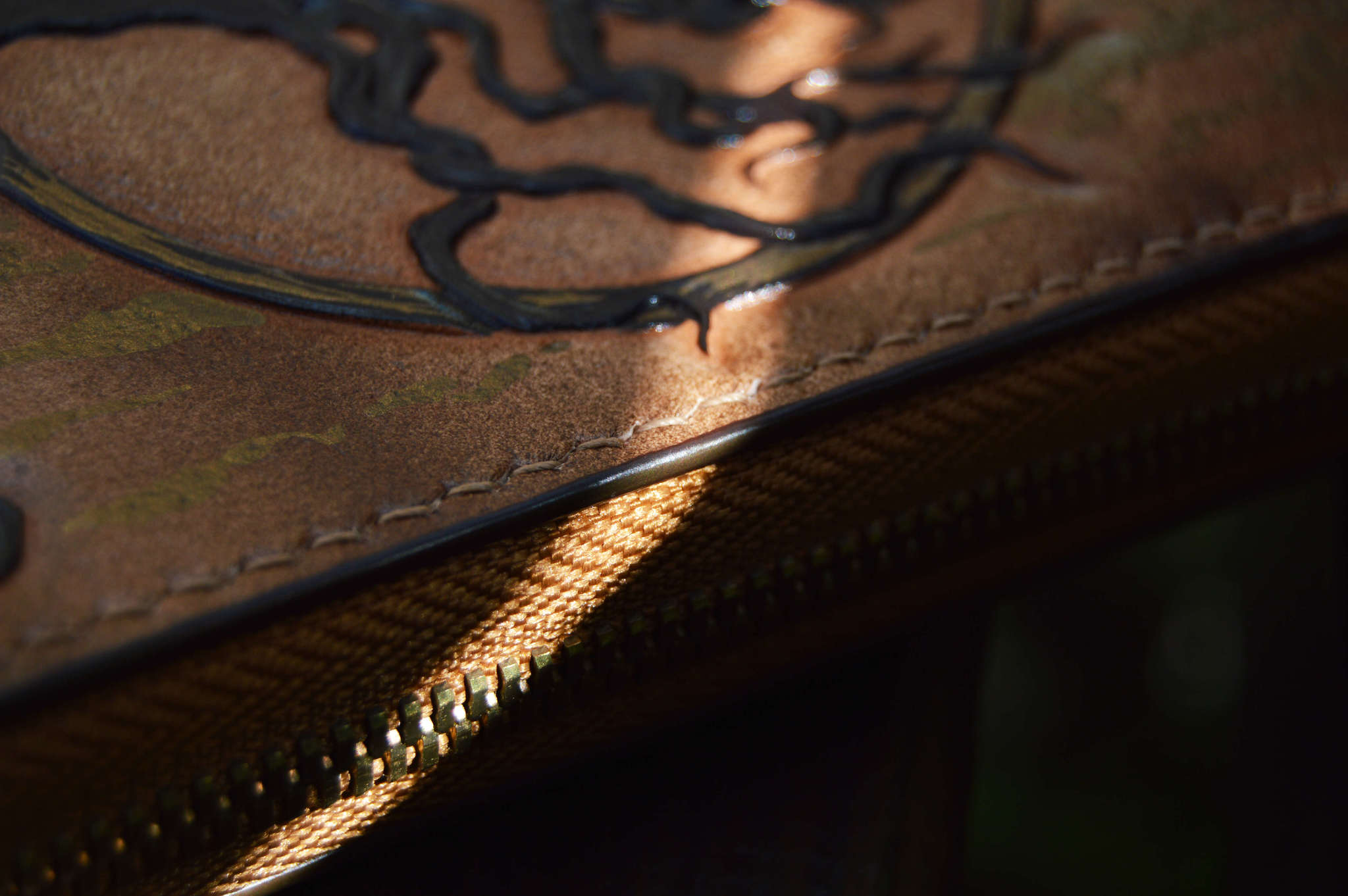 Yggdrasil. Long wallet with zipper - My, Yggdrasil, Ouroboros, Mythology, Scandinavia, Leather, Wallet, Embossing on leather, Longpost