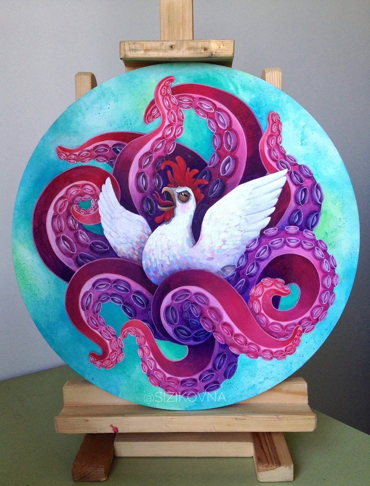 Petulhu or Curminog - My, Rooster, Hen, Painting, Octopus, Tentacles, Painting