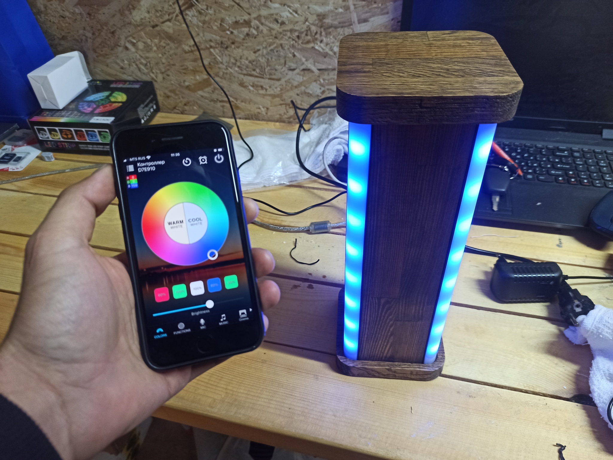 Wifi lamp-night light, made of wood with your own hands - My, LED lights, Wi-Fi, Handmade, Longpost, Needlework with process