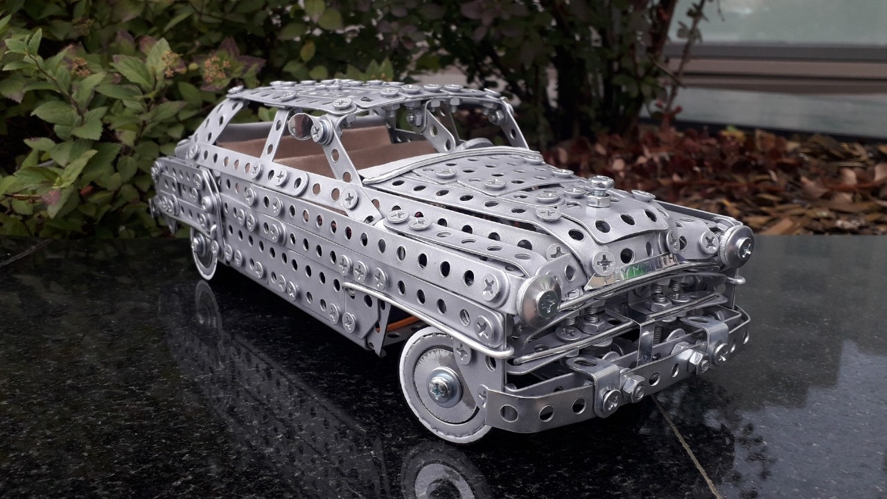 1951 Plymouth Cranbrook made of metal constructor, wire, rubber, leather and cardboard - Longpost, Homemade, Auto, Constructor, Modeling, Retro car, Retro, My