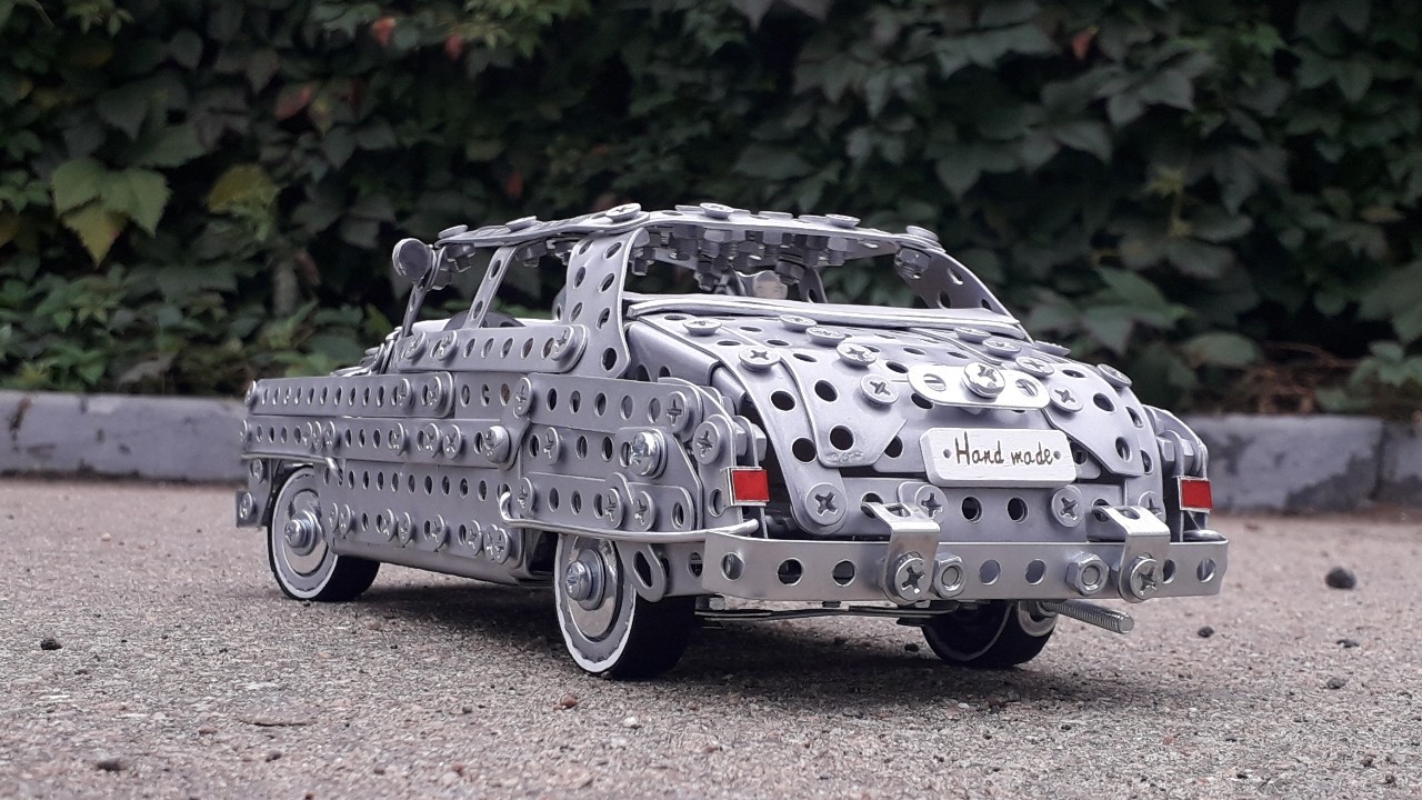 1951 Plymouth Cranbrook made of metal constructor, wire, rubber, leather and cardboard - Longpost, Homemade, Auto, Constructor, Modeling, Retro car, Retro, My