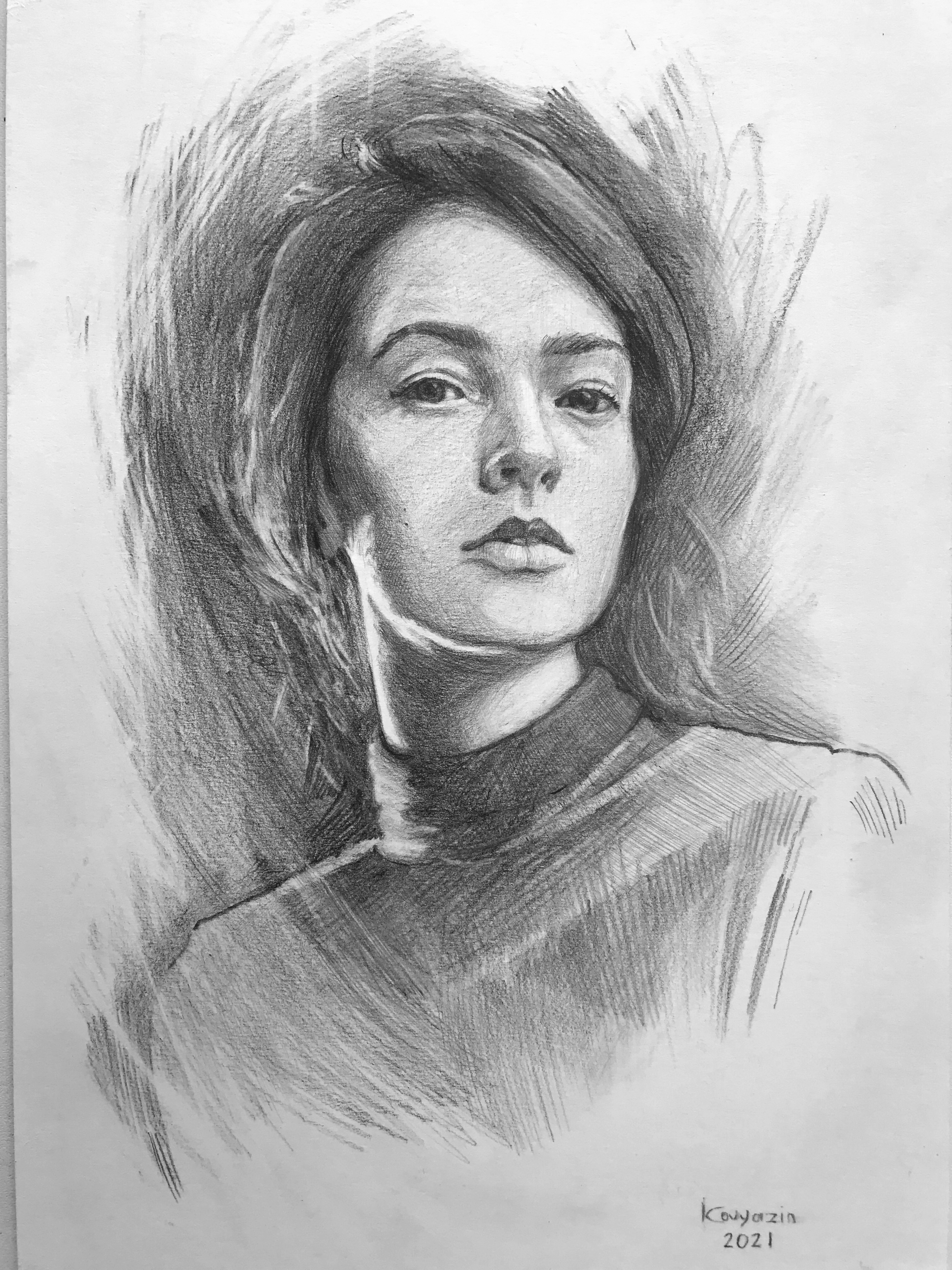 My late Friday - My, Portrait by photo, Pencil drawing, Creation, Graphics, Longpost, Girls