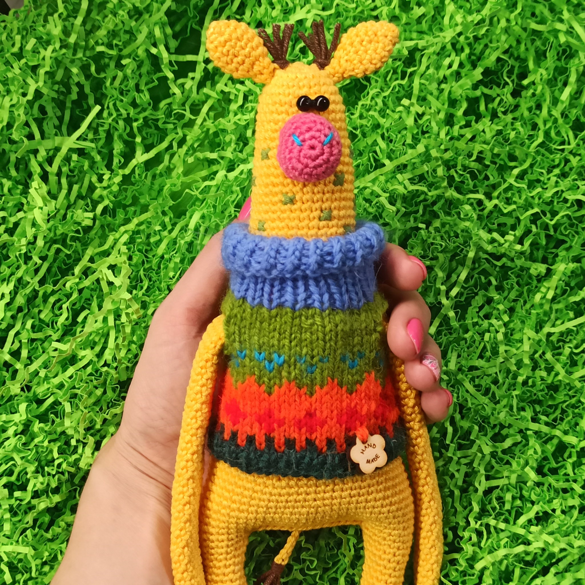 sunny giraffe - My, Needlework, Needlework without process, Hobby, Knitting, Crochet, Toys, Longpost