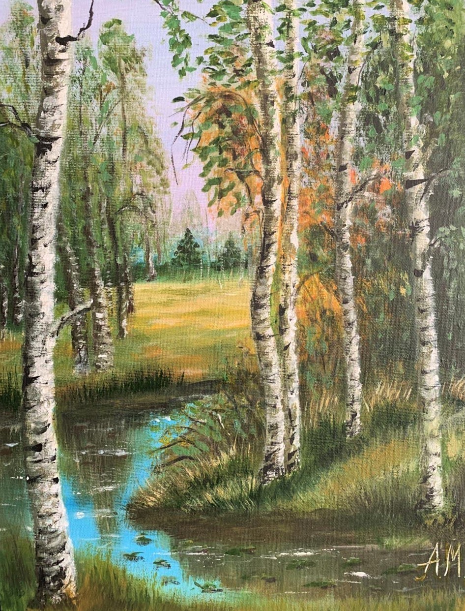 Autumn comes into its own - My, Drawing, Painting, Creation, Stream, Birch