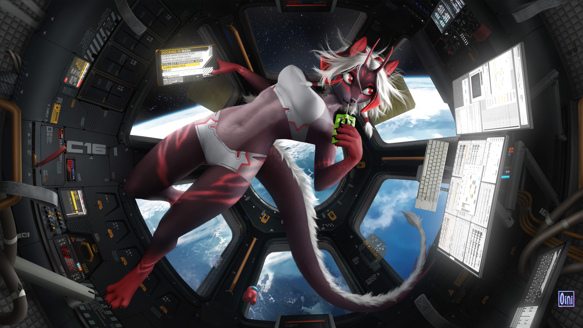 Land in the porthole - NSFW, Yiff, Furry, Art, Furotica, Oini, Space, Spaceship, Longpost