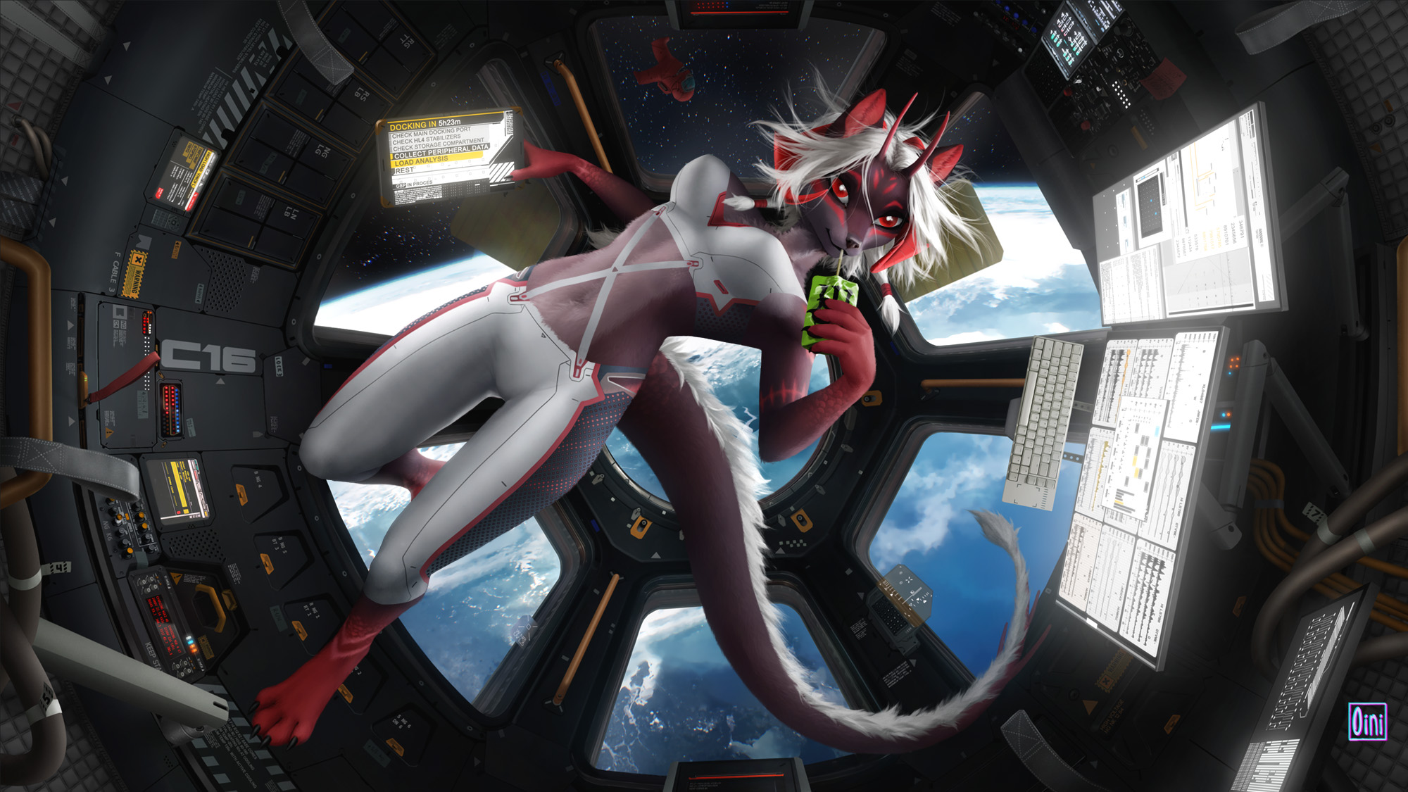 Land in the porthole - NSFW, Yiff, Furry, Art, Furotica, Oini, Space, Spaceship, Longpost