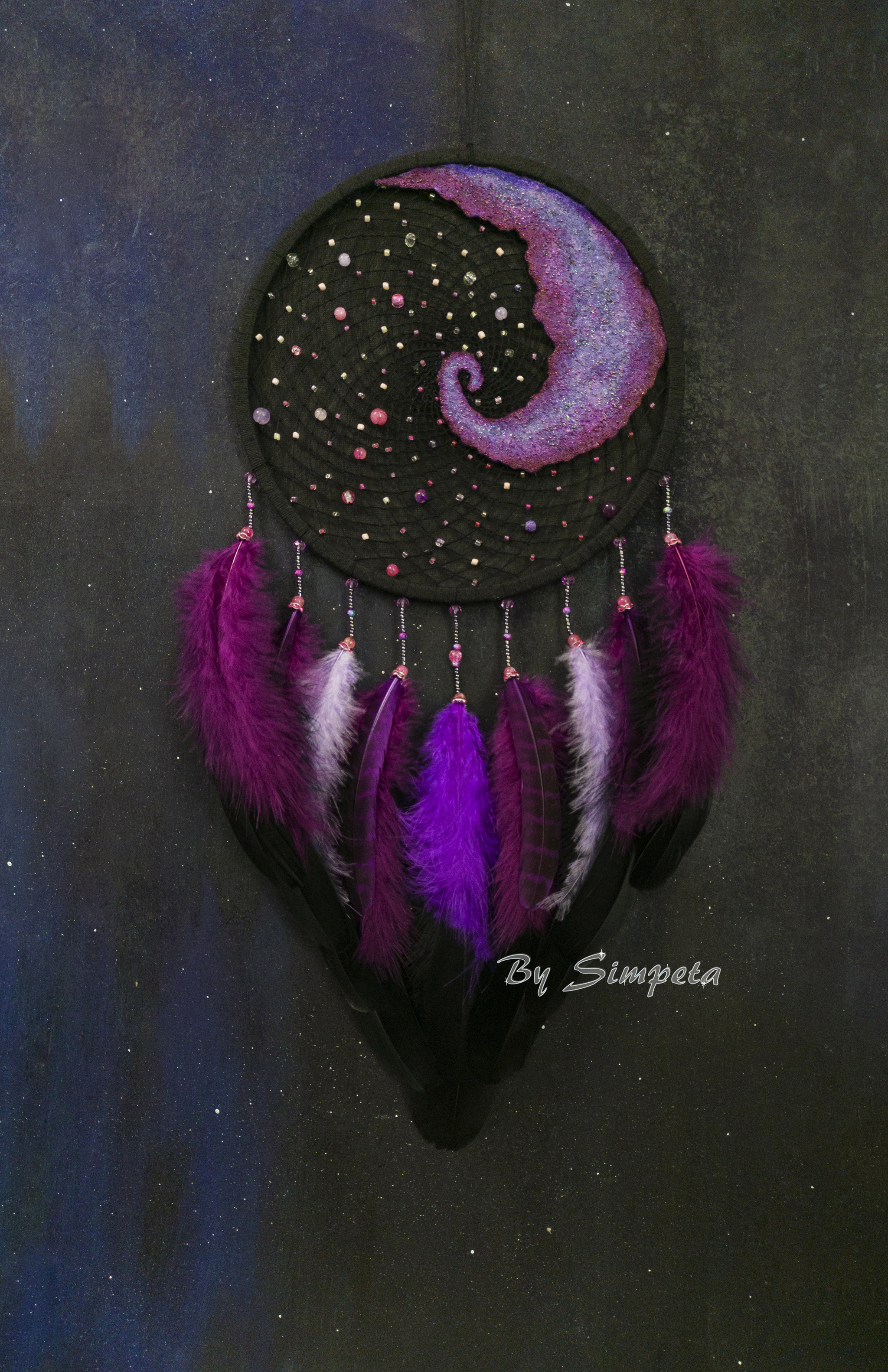 Dreamcatcher Hesperides Nebula - art - My, Bysimpeta, Dreamcatcher, Space, Handmade, Hobby, Galaxy, With your own hands, beauty, , Needlework without process, Night, Needlework, Stars, Nebula, Weaving, Copyright, Longpost