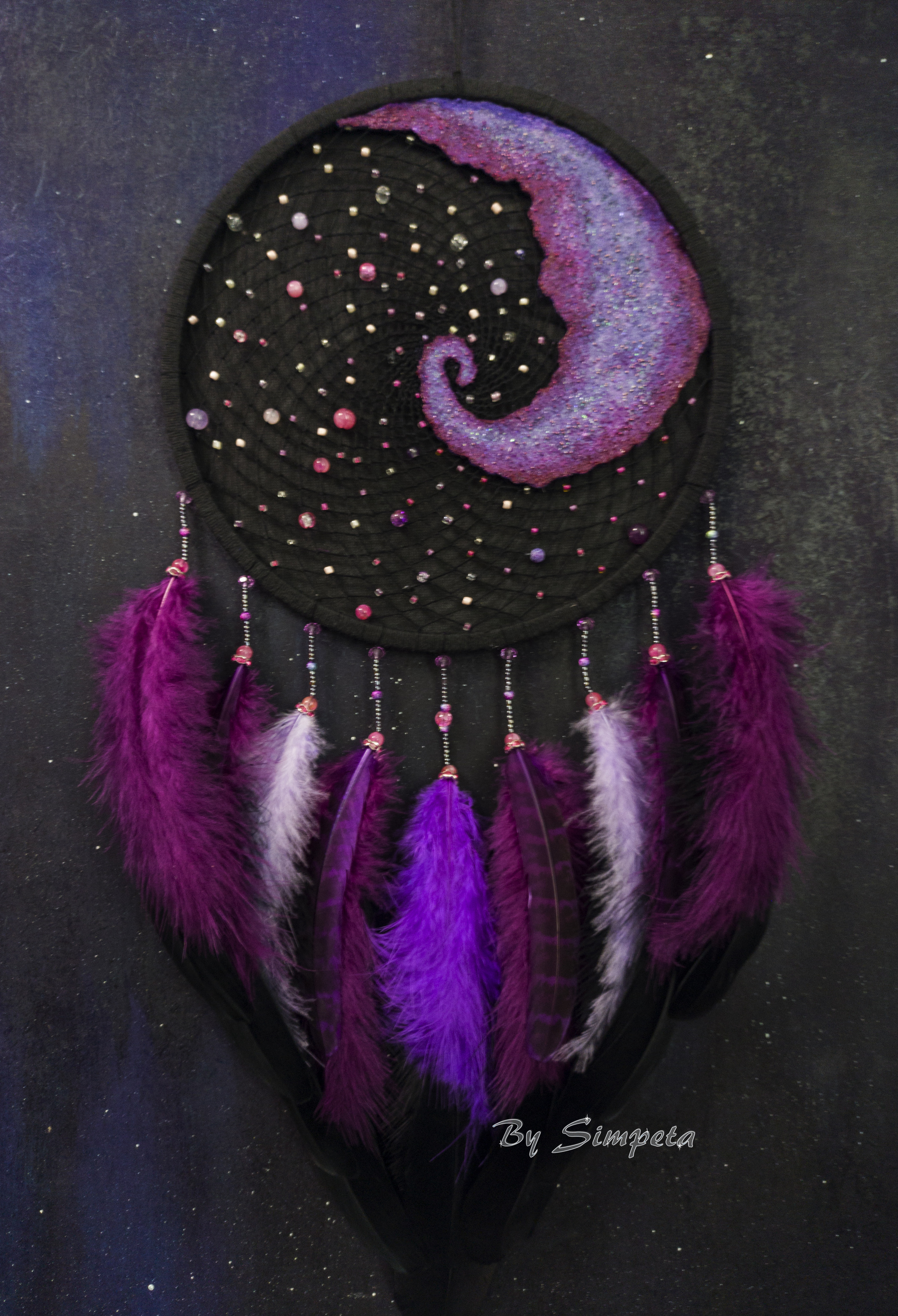 Dreamcatcher Hesperides Nebula - art - My, Bysimpeta, Dreamcatcher, Space, Handmade, Hobby, Galaxy, With your own hands, beauty, , Needlework without process, Night, Needlework, Stars, Nebula, Weaving, Copyright, Longpost