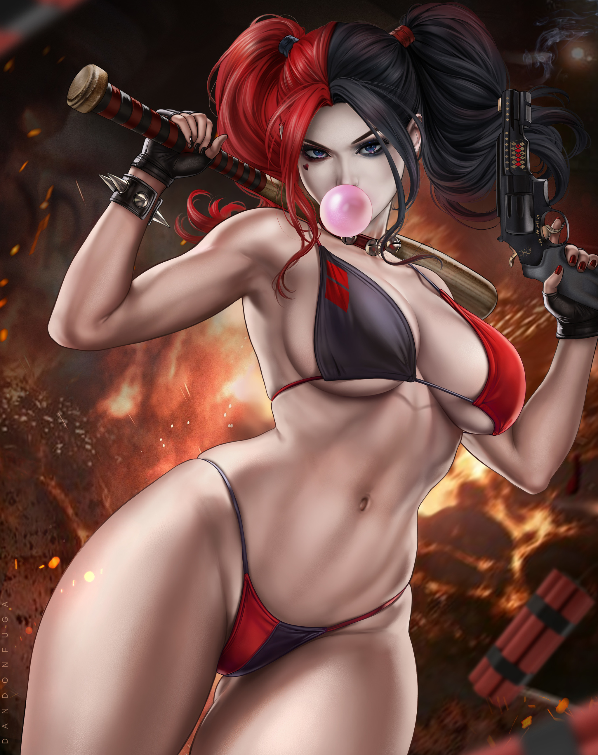 Gotham Devil - NSFW, Drawing, Dc comics, Harley quinn, Girls, Erotic, Dandonfuga, Art, Longpost