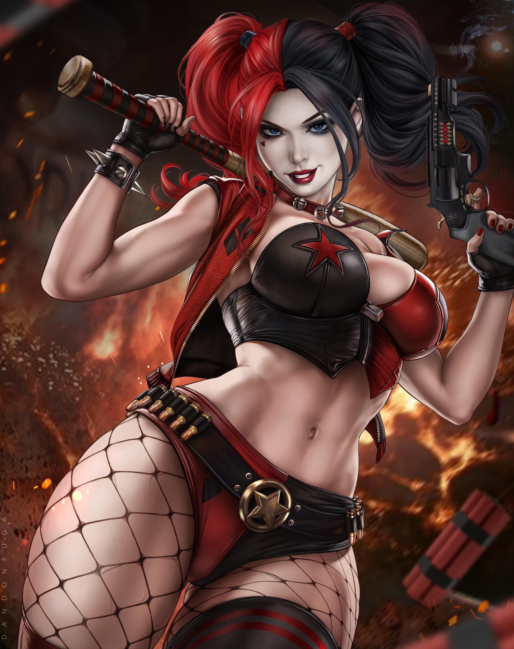 Gotham Devil - NSFW, Drawing, Dc comics, Harley quinn, Girls, Erotic, Dandonfuga, Art, Longpost