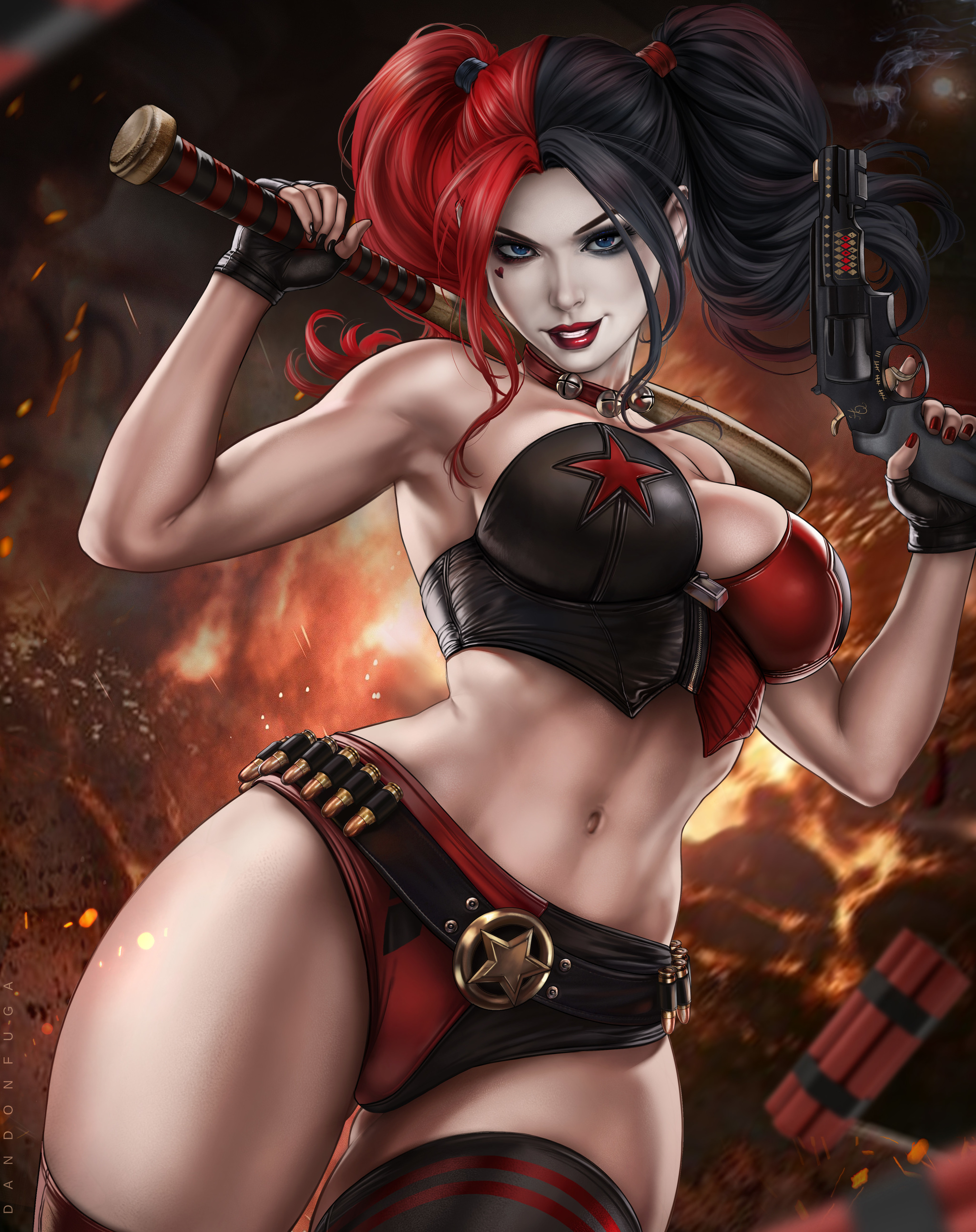 Gotham Devil - NSFW, Drawing, Dc comics, Harley quinn, Girls, Erotic, Dandonfuga, Art, Longpost