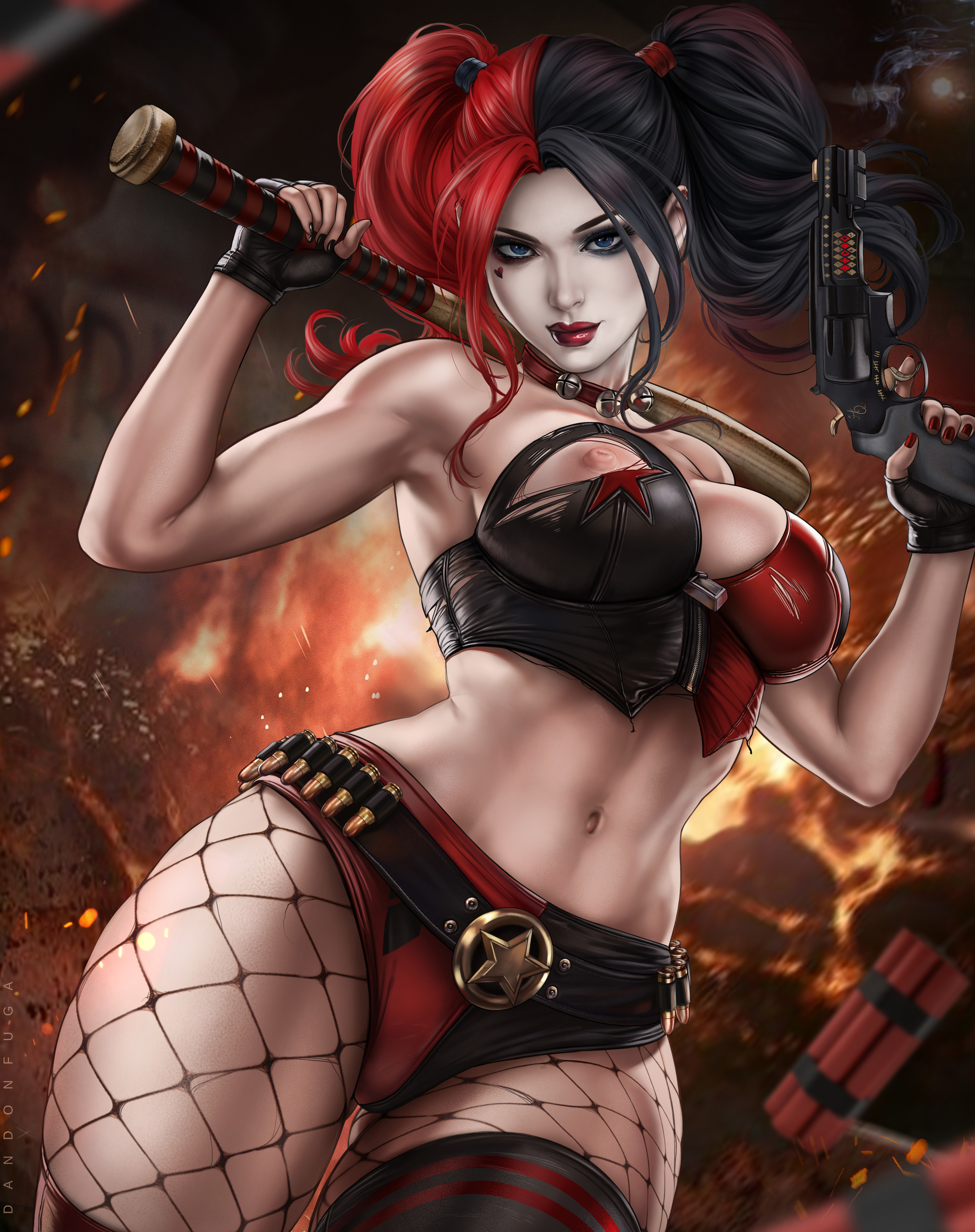 Gotham Devil - NSFW, Drawing, Dc comics, Harley quinn, Girls, Erotic, Dandonfuga, Art, Longpost