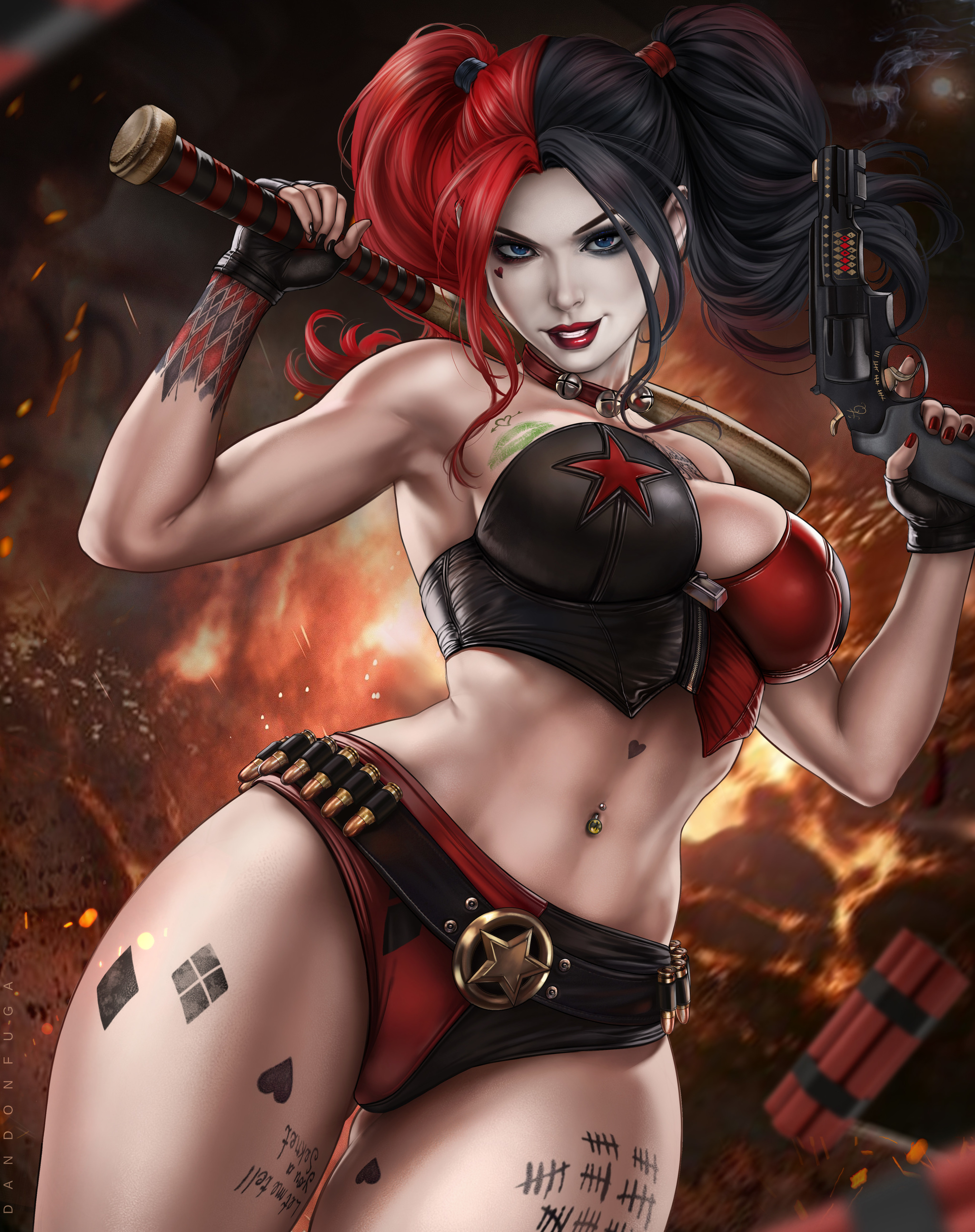 Gotham Devil - NSFW, Drawing, Dc comics, Harley quinn, Girls, Erotic, Dandonfuga, Art, Longpost