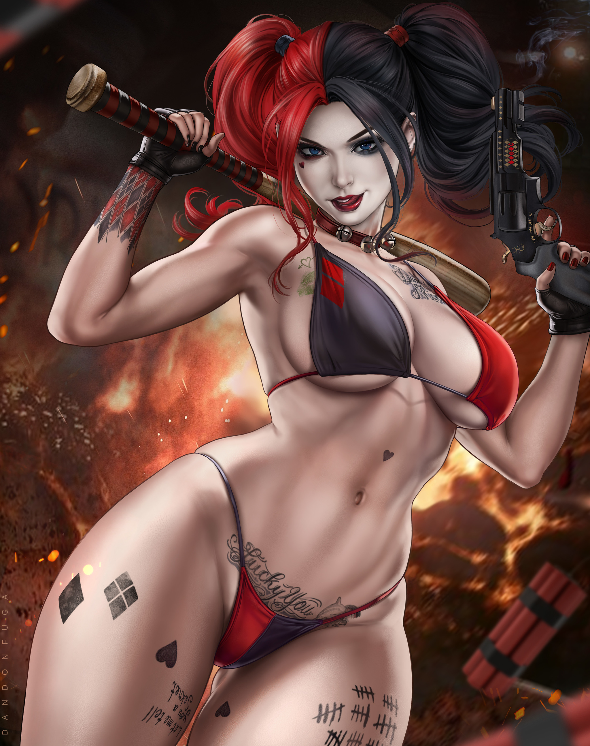 Gotham Devil - NSFW, Drawing, Dc comics, Harley quinn, Girls, Erotic, Dandonfuga, Art, Longpost