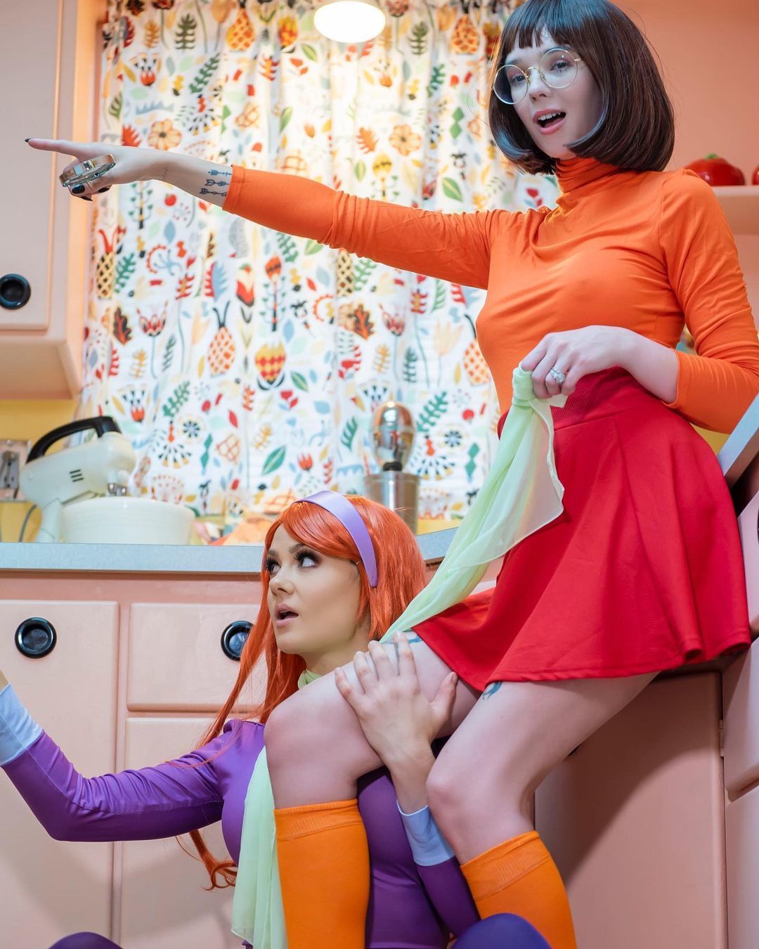 Velma and Daphne - NSFW, Girls, Lesbian, Velma Dinkley, Daphne Blake, Scooby Doo, Cosplay, Erotic, Underwear, Longpost