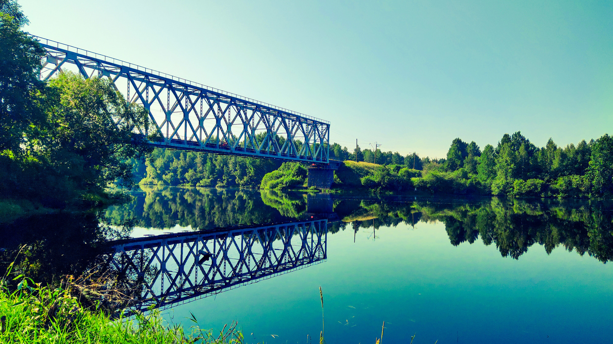 Tigoda River - My, River, Bridge, Mobile photography, Nature, beauty, Fishermen, Summer, The sun, , Graphically, Longpost