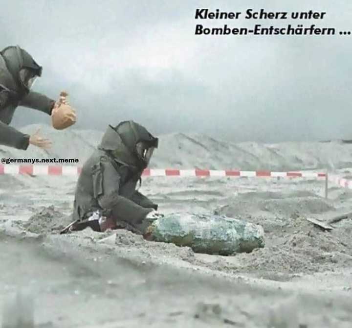 Explosive joke - German, Humor, Demining, Picture with text, Repeat