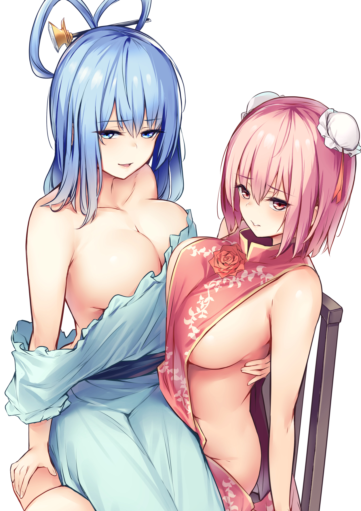 Kasen & Seiga - NSFW, Touhou, Ibaraki Kasen, Kaku Seiga, Anime art, Anime, Boobs, Hand-drawn erotica, Erotic, , 