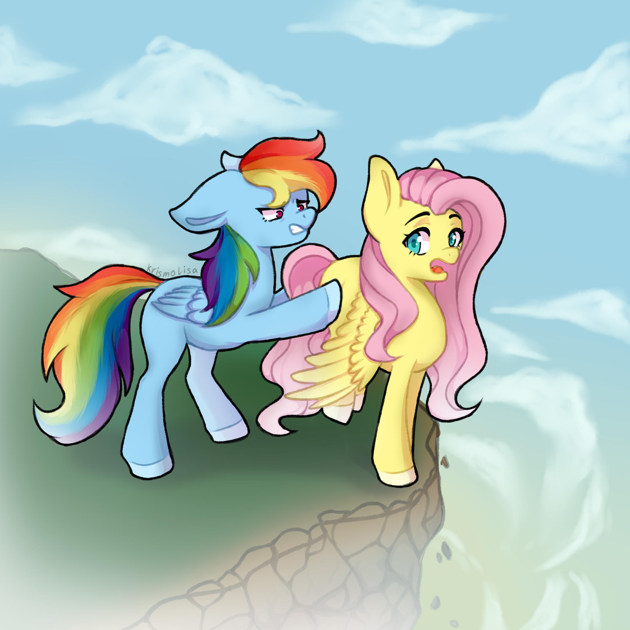 Two ponies on a cliff - My, Pony, My little pony, Art, PonyArt, Original character, SAI, Painting, Longpost