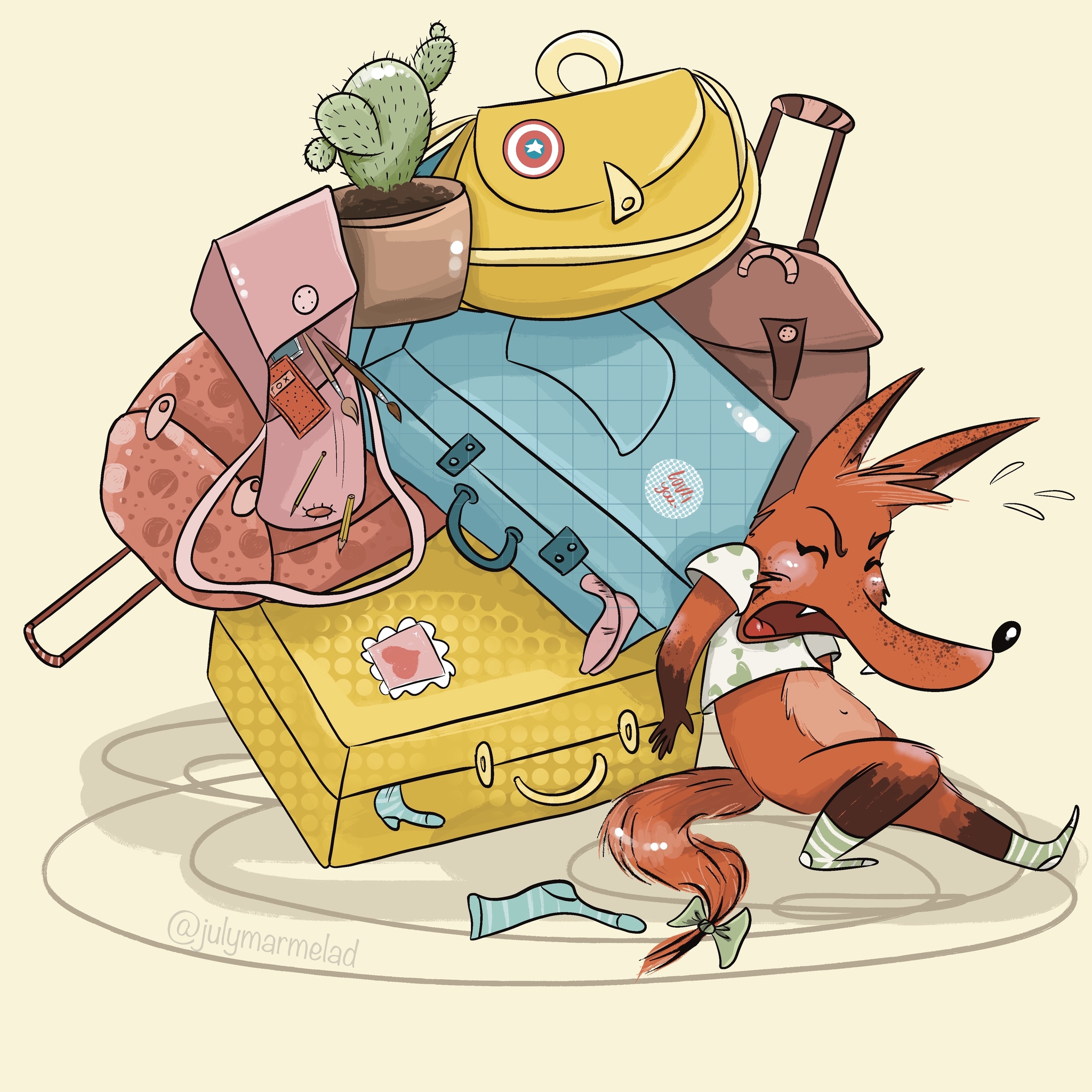 Gathered - My, Digital drawing, Art, Milota, Fox, Suitcase