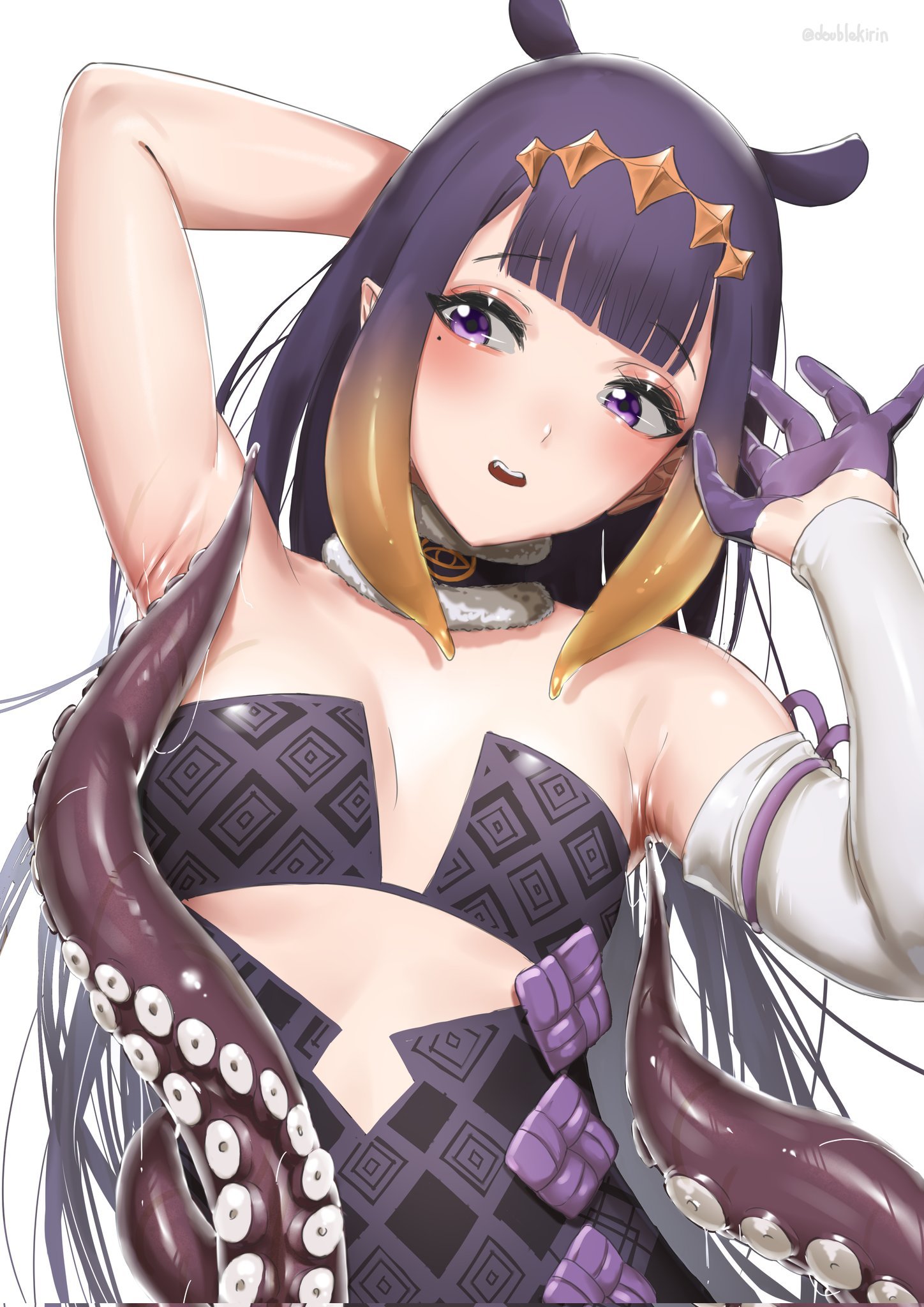 Ina'nis Ninomae - NSFW, Anime, Anime art, Hololive, Ninomae Inanis, Tentacles, Armpits, Sweat