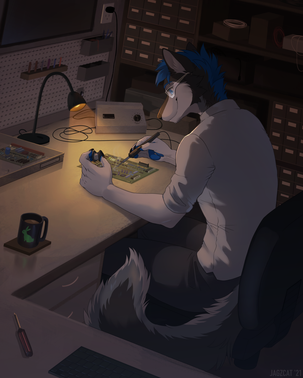 In a workshop - Furry, Anthro, Art, Furry canine, Jagzcat