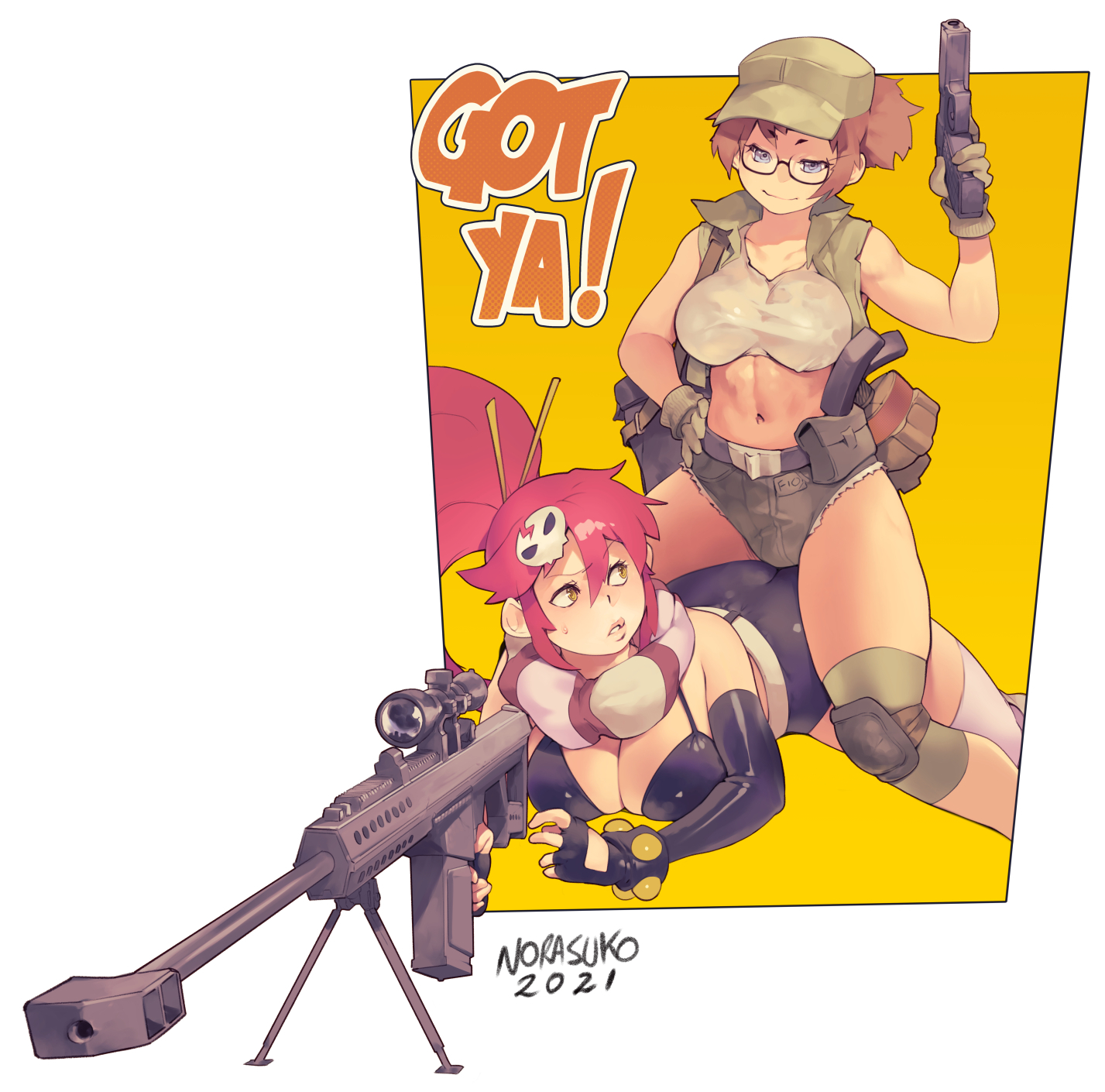 Gun girls by norasuko - NSFW, Norasuko, Hand-drawn erotica, Fio germi, Yoko Littner, Art, Metal Slug, Gurren lagann, Longpost, Girls