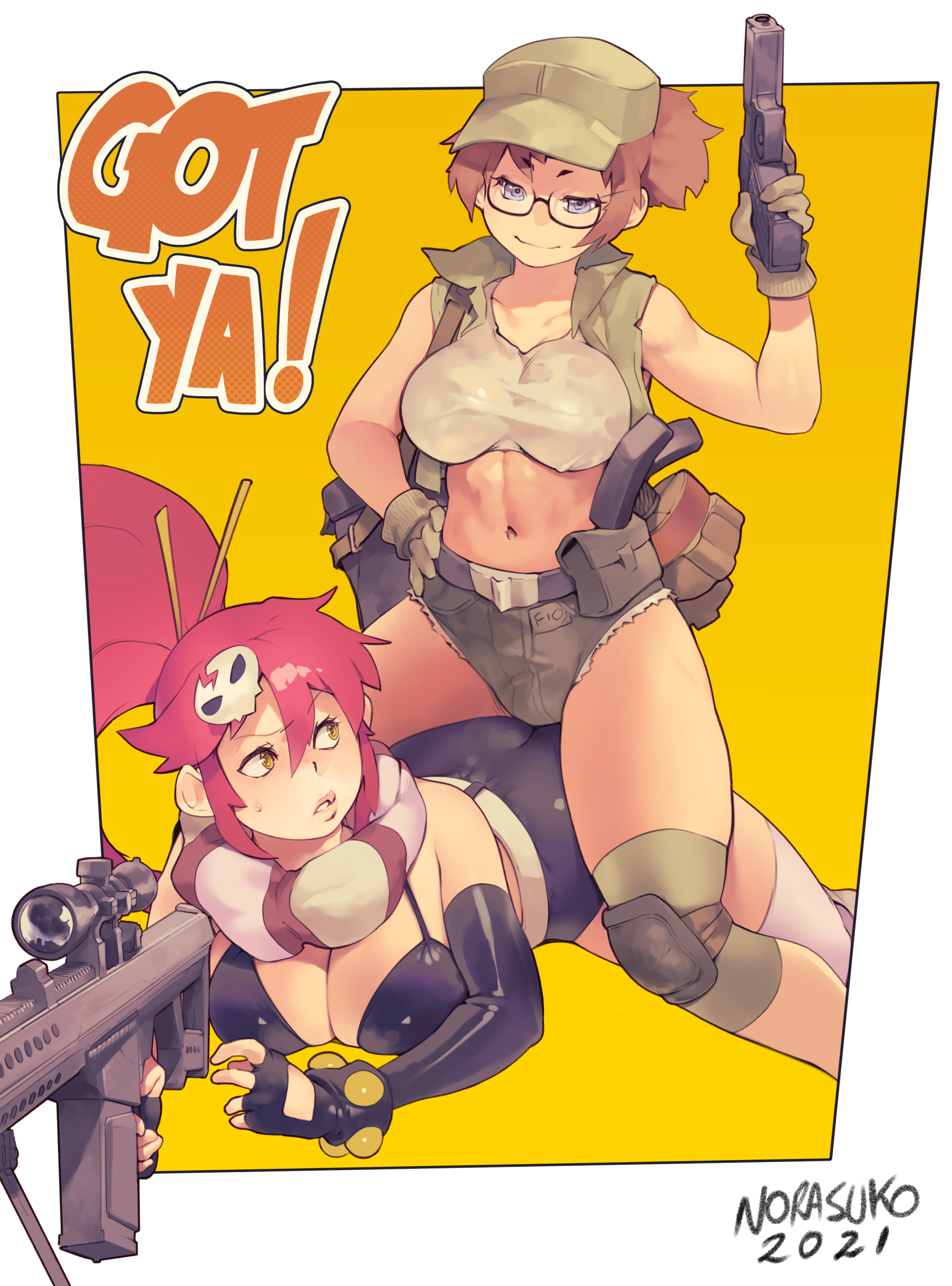 Gun girls by norasuko - NSFW, Norasuko, Hand-drawn erotica, Fio germi, Yoko Littner, Art, Metal Slug, Gurren lagann, Longpost, Girls