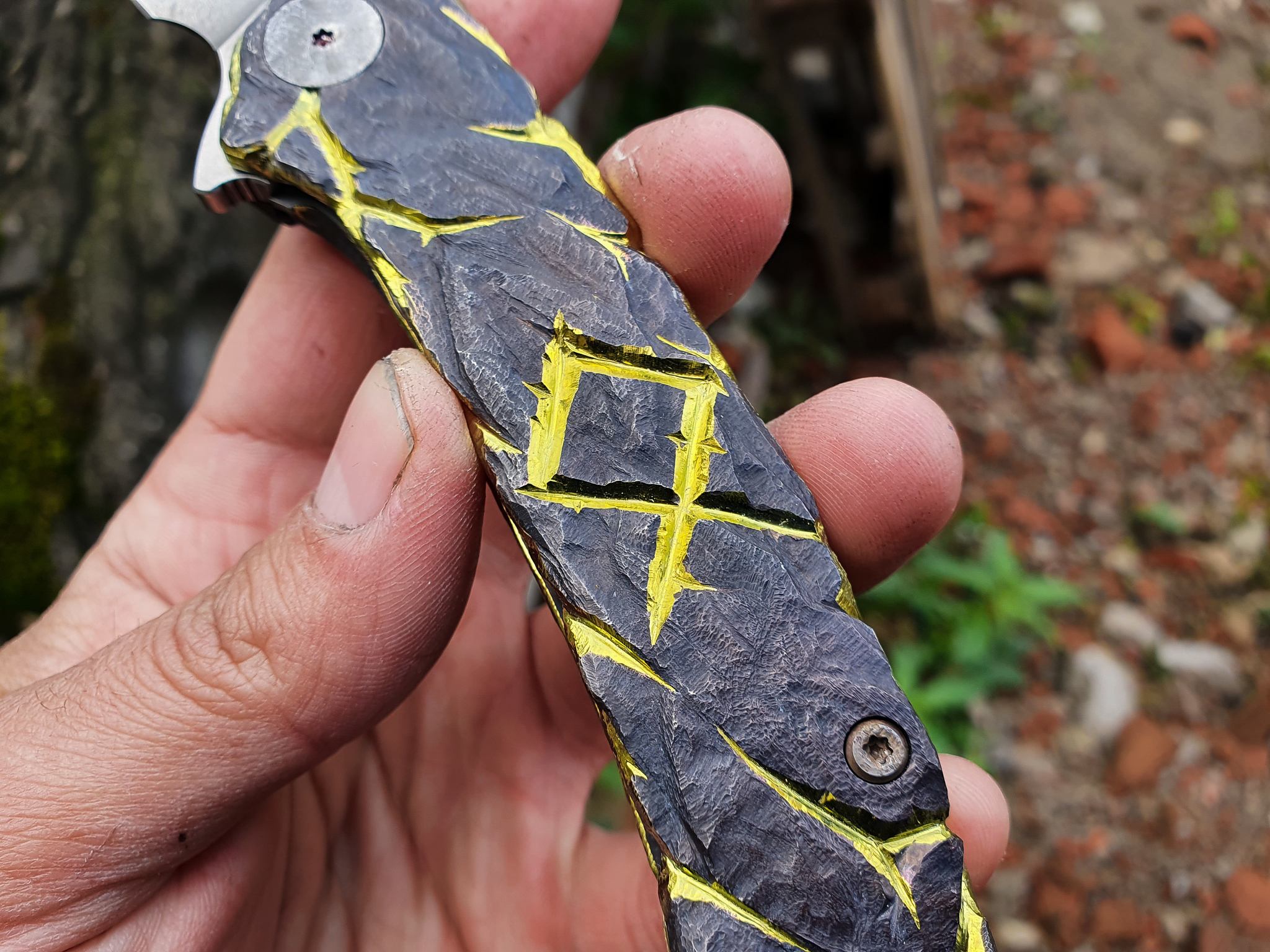 Rune knife. To the respected community - My, Knife, Needlework without process, Titanium, Jackknife, Longpost