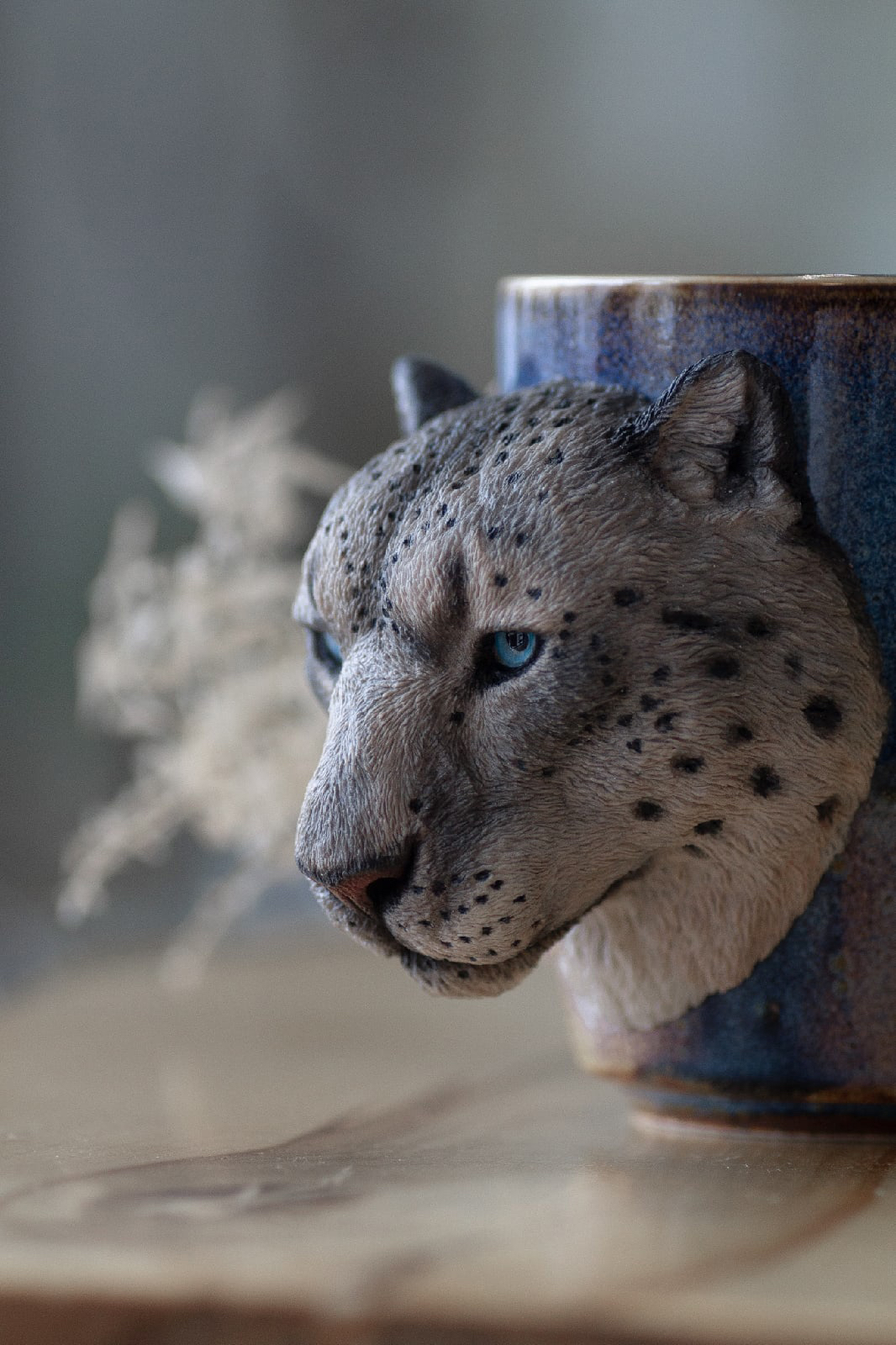 Leopard made of polymer clay - My, Leopard, cat, Handmade, Polymer clay, Mug with decor, With your own hands, Longpost