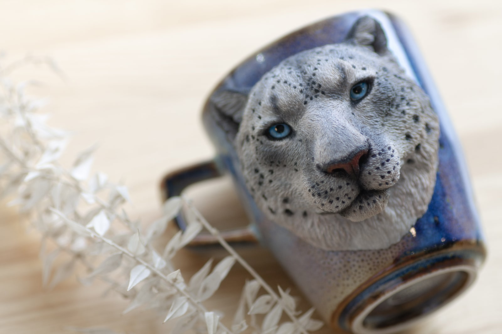 Leopard made of polymer clay - My, Leopard, cat, Handmade, Polymer clay, Mug with decor, With your own hands, Longpost