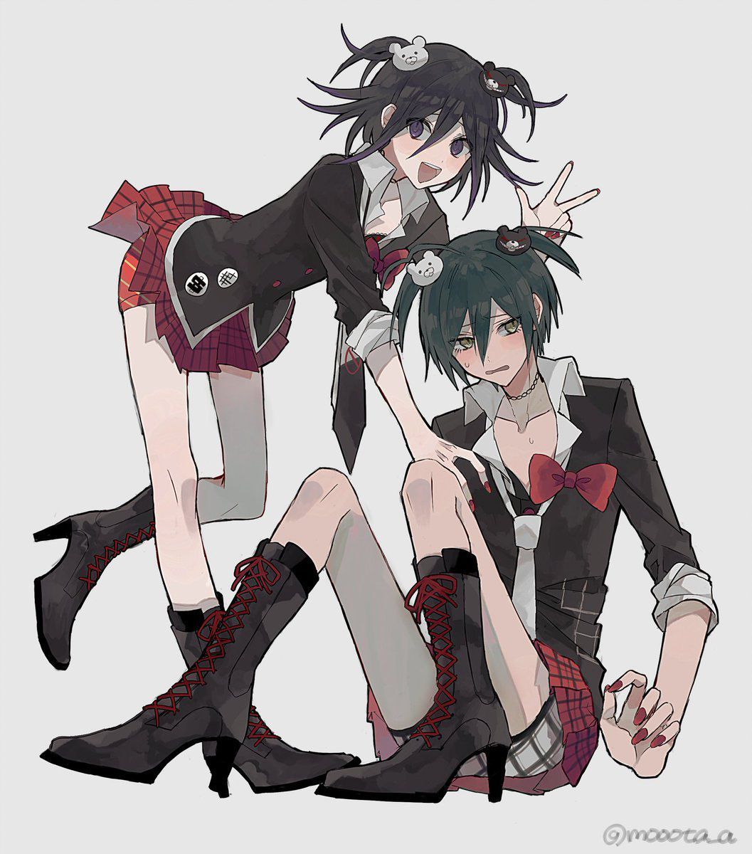 Cute couple - Its a trap!, Anime trap, Anime art, Trap Art, Danganronpa, Shuuichi Saihara, Kokichi Oma, Choker, , Crossdressing