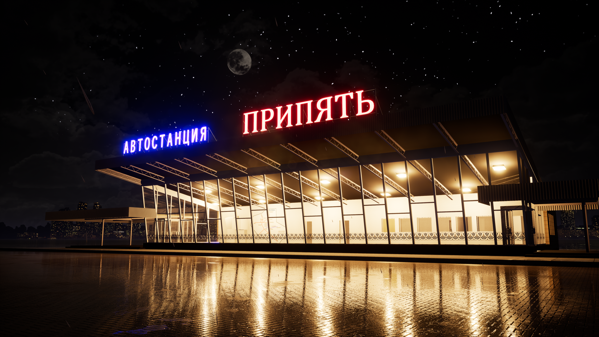 Pripyat bus station - My, Pripyat, Bus station, Chernobyl, Render