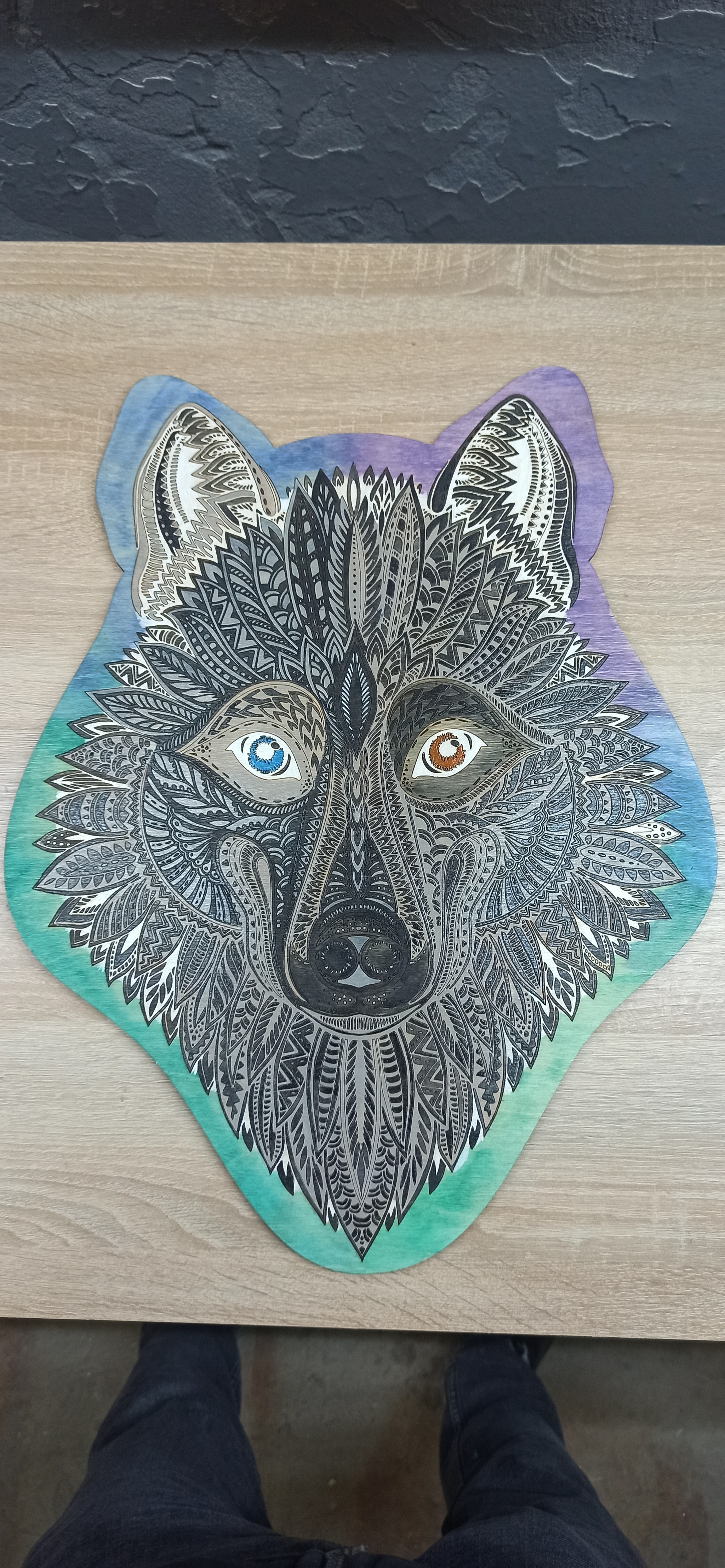 Wolf coloring on a laser machine - My, Laser cutting, Wolf, Painting on wood, Anti-stress coloring page, Coloring, Woodworking, Mandala, Longpost