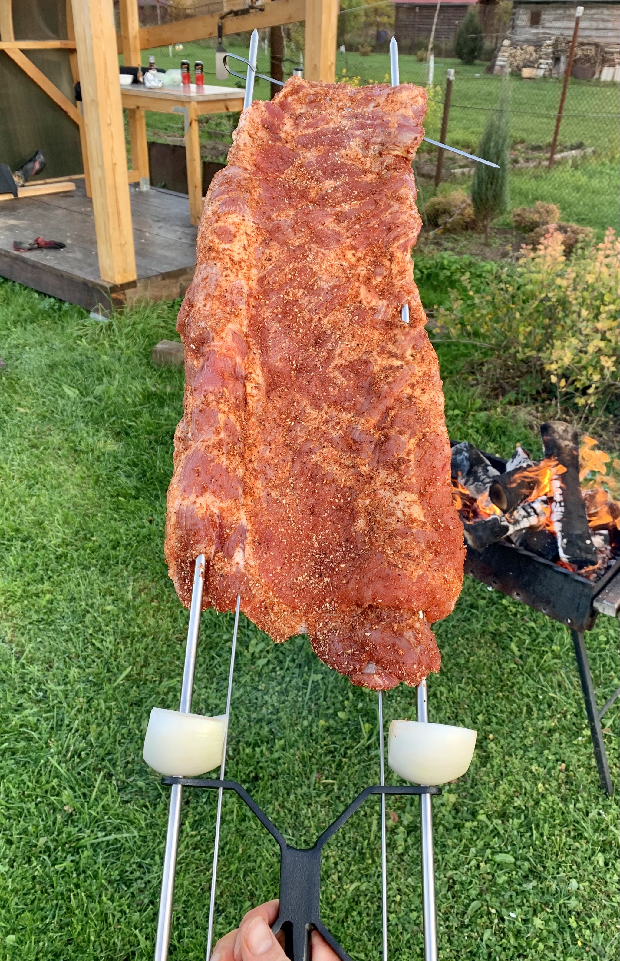 Large pig ribs on the grill - My, Pork, B-B-Q, Ribs, Brazier, For the glory of Satan, Meat, The photo, Vertical video, Video, Longpost