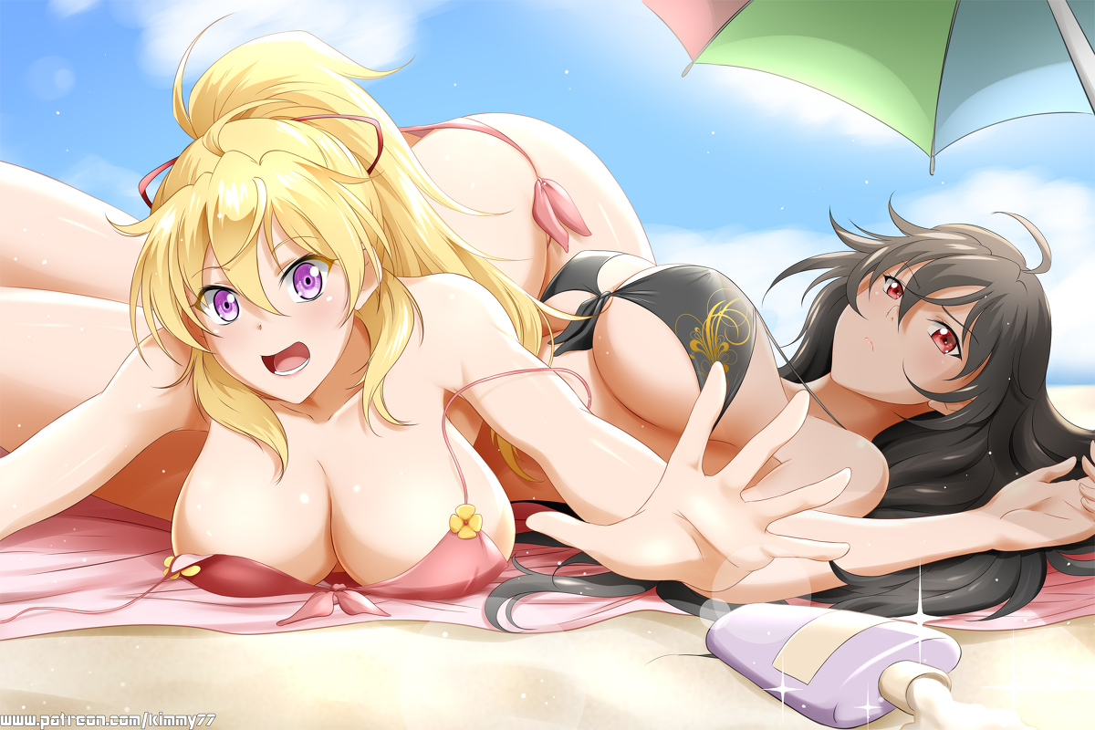 Mother with daughter - NSFW, RWBY, Anime art, Kimmy77, Art, Anime, Pantsu, Breast, Yang xiao long, , Beach, Raven Branwen