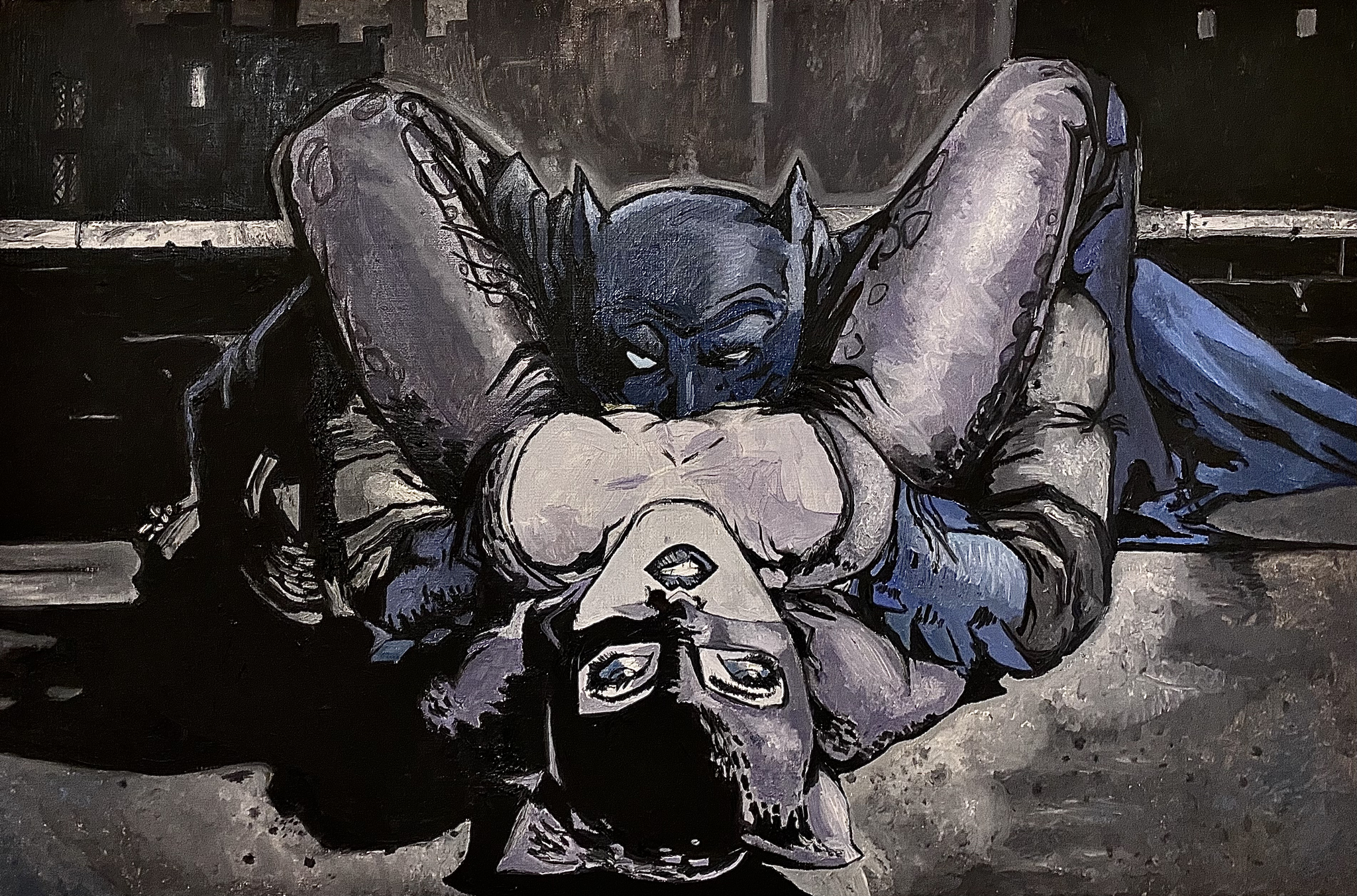 Batman and the Catwoman canvas, oil, 60x30 cm - NSFW, My, Batman, Comics, Dc comics, Painting, Catwoman