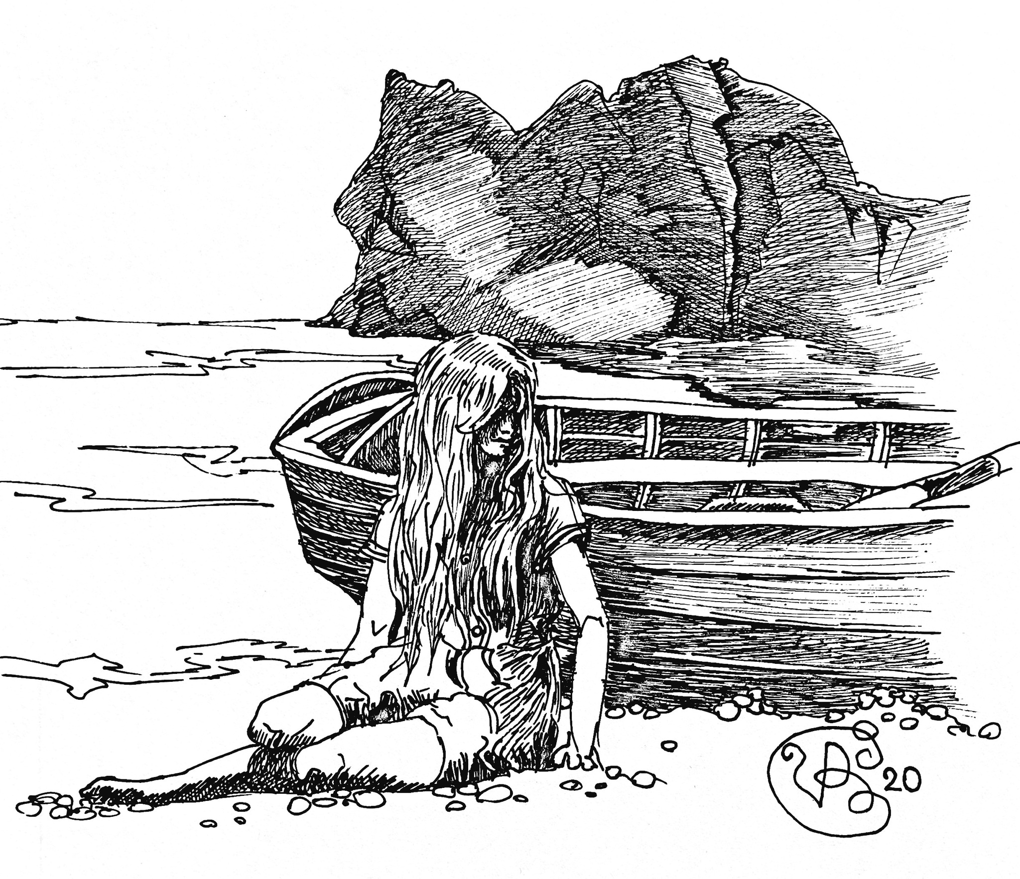 On the shore - My, Hobby, Sketch, Liner, Art