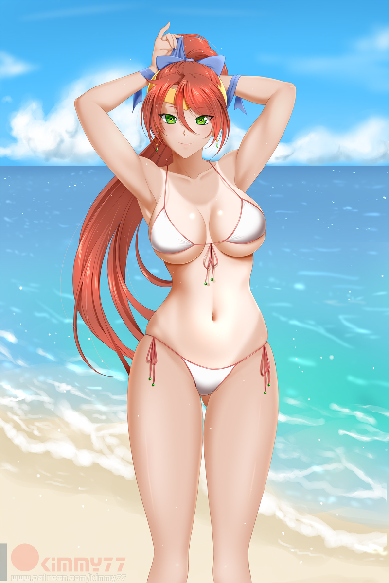 Pyrrha nikos - NSFW, RWBY, Anime art, Kimmy77, Art, Anime, Breast, Beach, Sea, , Pyrrha nikos, Swimsuit, Longpost