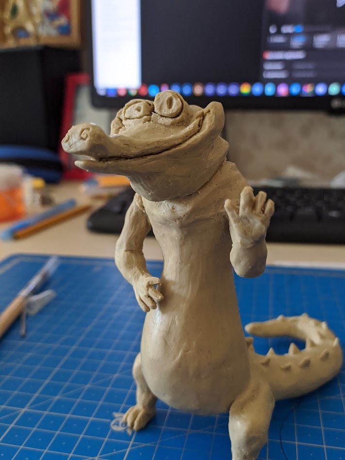 Sculpture Crocodile plump and smiling - My, Hobby, Лепка, Creation, Sculptural plasticine, Handmade, Characters (edit), Character Creation, Longpost, Needlework with process, , Crocodiles