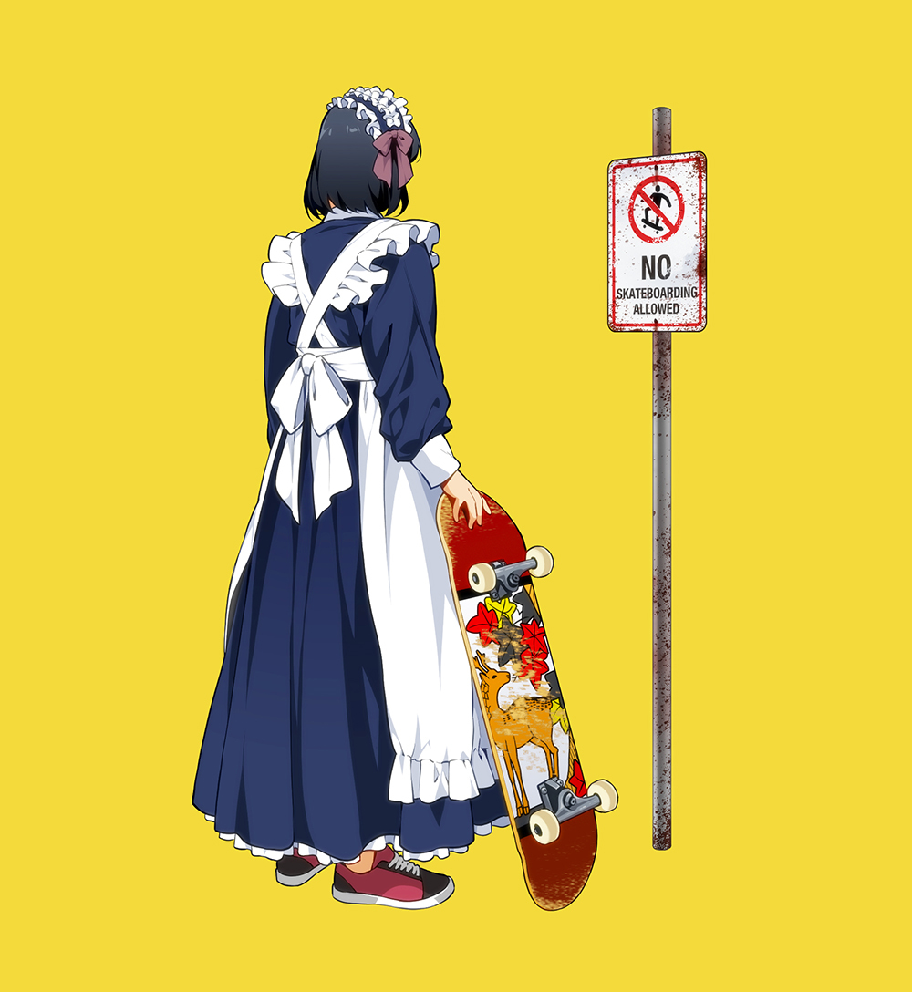 Maids by suzushiro (suzushiro333) - Housemaid, Art, Anime art, Skate, Minimalism, Longpost, beauty, Trick, The dress