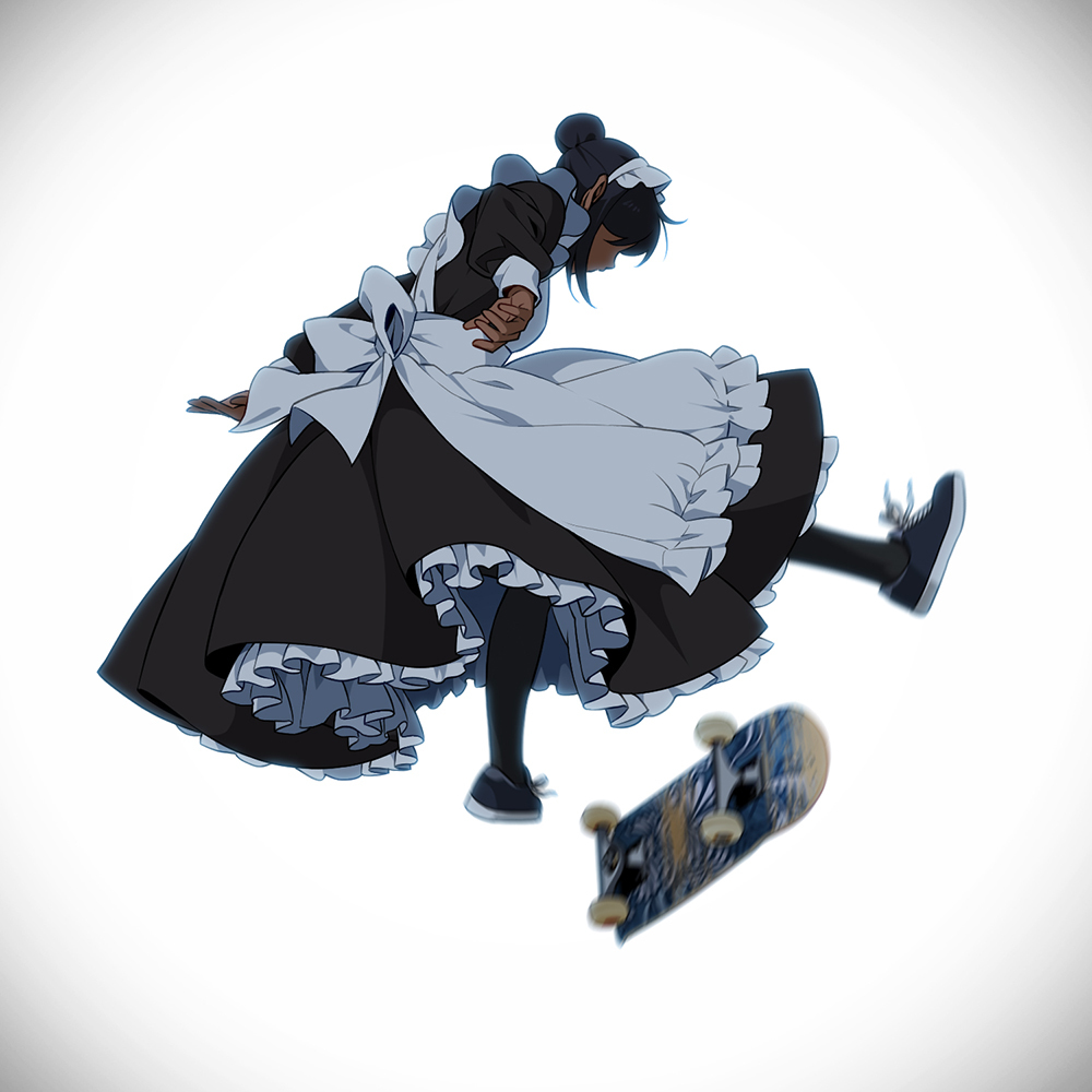 Maids by suzushiro (suzushiro333) - Housemaid, Art, Anime art, Skate, Minimalism, Longpost, beauty, Trick, The dress