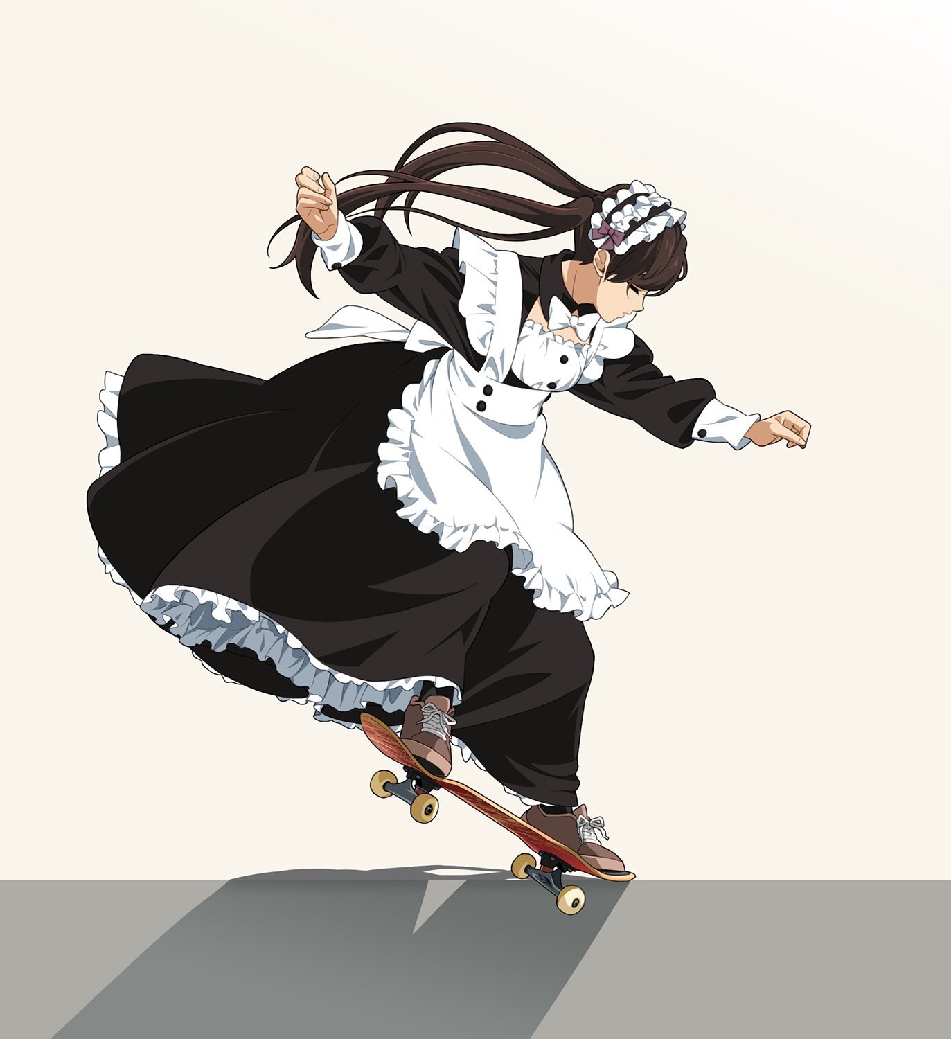 Maids by suzushiro (suzushiro333) - Housemaid, Art, Anime art, Skate, Minimalism, Longpost, beauty, Trick, The dress